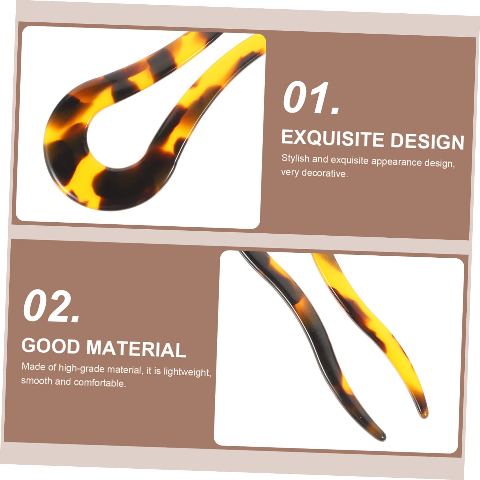Lurrose Women's Hair Clips 5-Pack U-Shape Hair Sticks - French Style Cellulose Acetate Tortoise Shell Hair Pins for Women, Ladies & Bridal Hairstyles - Perfect for Weddings, Parties & Everyday Elegant Looks