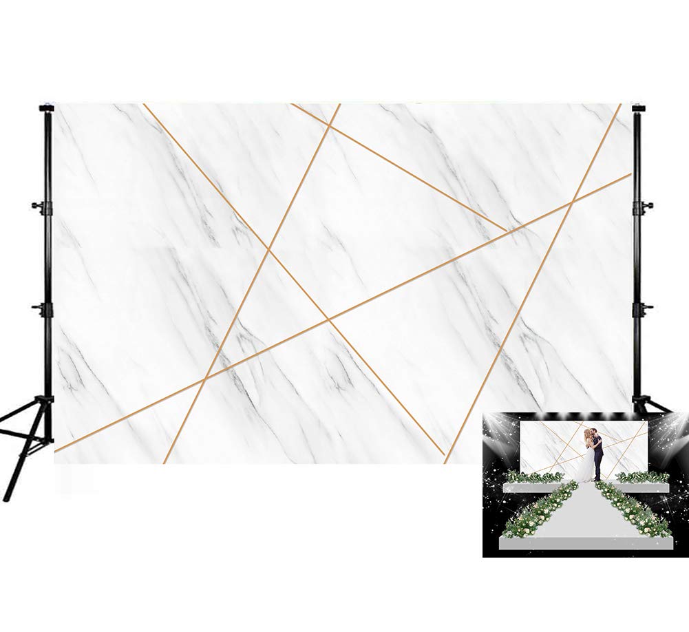 Abstract Marble Backdrop - Rustic White Marble with Gold Triangle Design for Wedding & Bridal Shower Decorations - 7x5ft Photo Background | Perfect for Photography Studio, Event Decor, and Social Media Content Creation