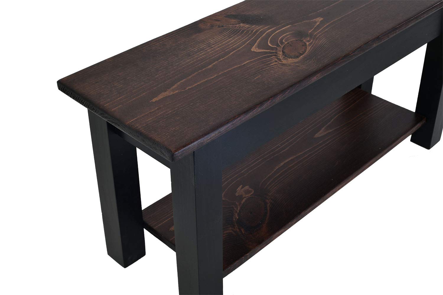 Stylish Red Mahogany and Black Wooden Bench with Storage Shelf - 66 Inch Modern Entryway Seating for Hallway, Living Room, or Bedroom Décor
