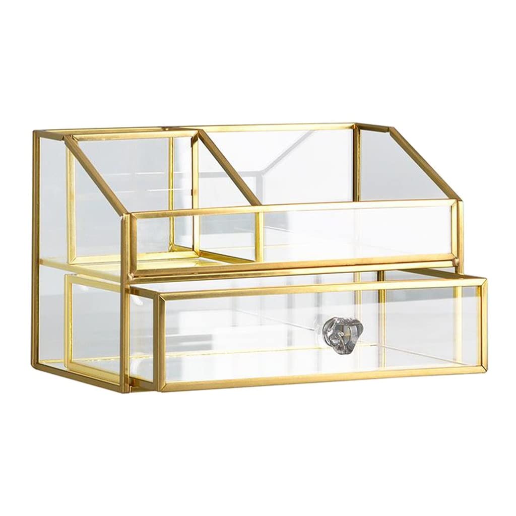 Vintage Glass Cosmetic Organizer - Antique Makeup Storage Case for Lipstick, Nail Polish & Beauty Products | Dressing Table Decor & Bathroom Organization