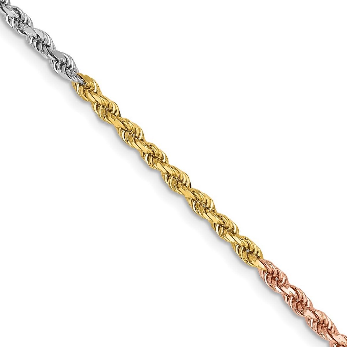 14K Tri-Color Gold 2.5mm Sparkle Cut Rope Chain Necklace for Women & Men | Elegant Unisex Jewelry for Everyday Wear, Special Occasions & Gifts