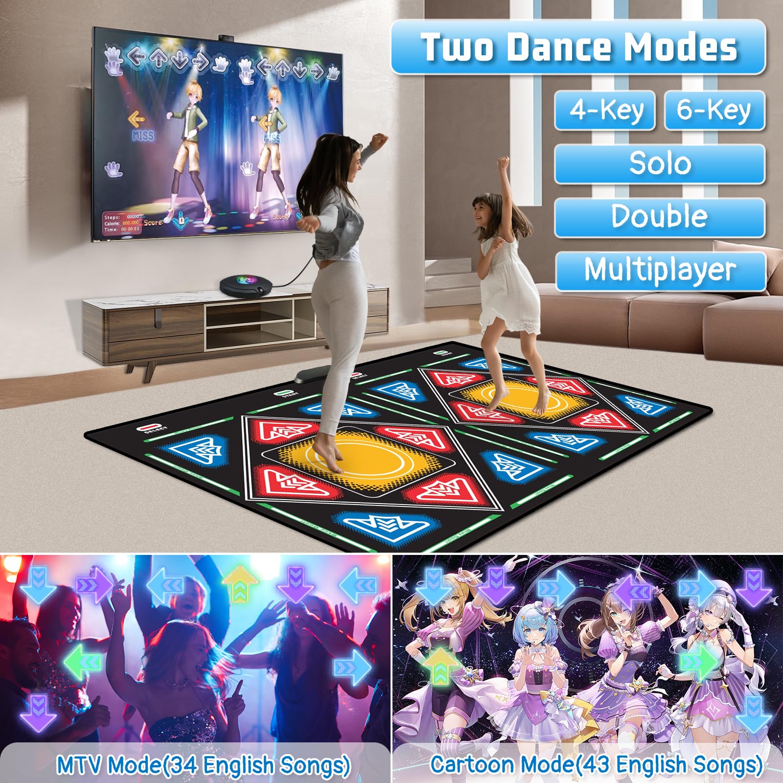 Wireless Electronic Dance Mat for TV with HD Camera - Double Player Non-Slip Dance Pad with Game Controller - Perfect for Kids & Adults - Great Christmas Birthday Gift for Girls & Boys - Fun for Family Game Nights & Fitness Workouts