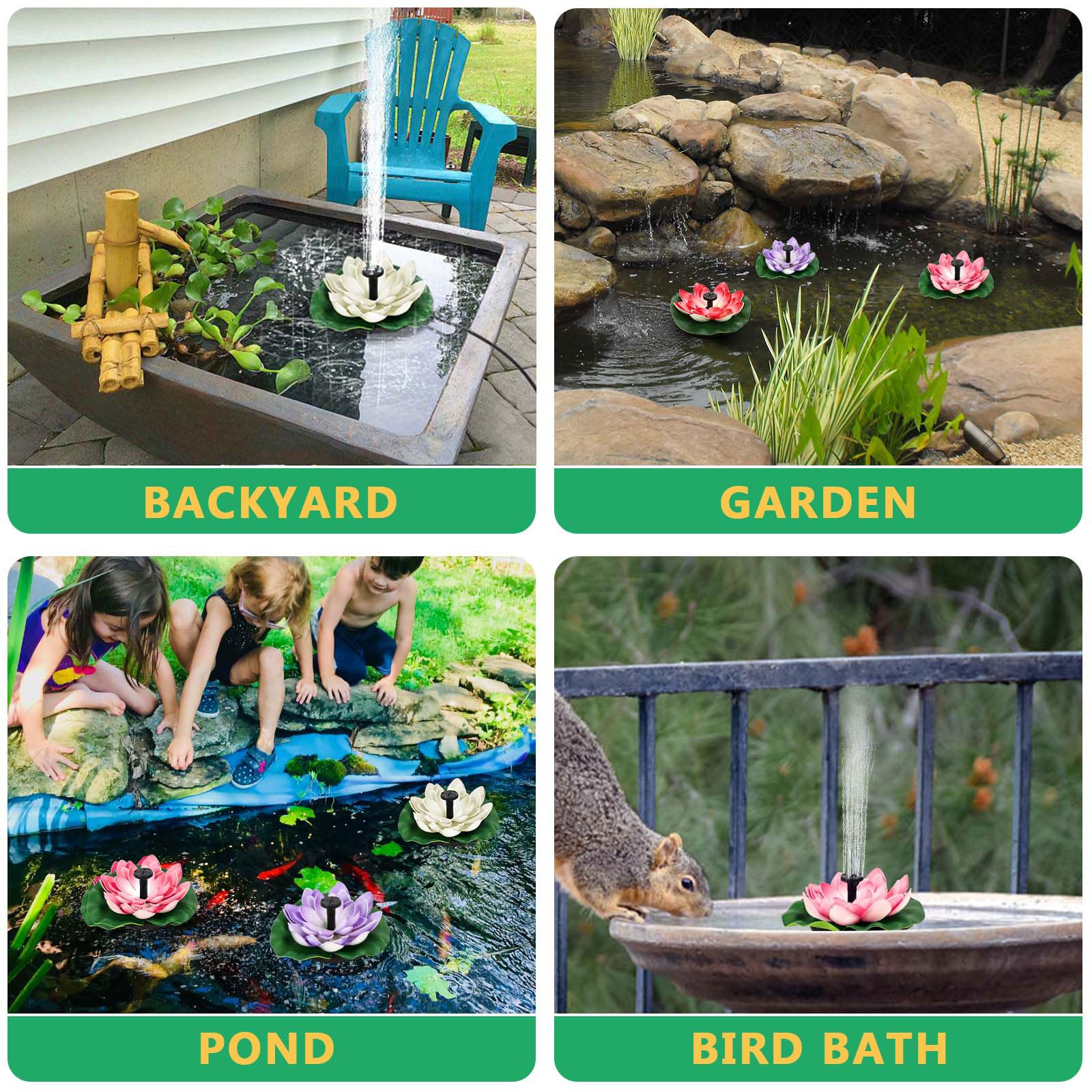 Solar Powered Water Fountain with 6 Nozzles - Outdoor Garden Decor for Bird Bath, Pond & Backyard | Perfect for Attracting Birds & Enhancing Landscape Design