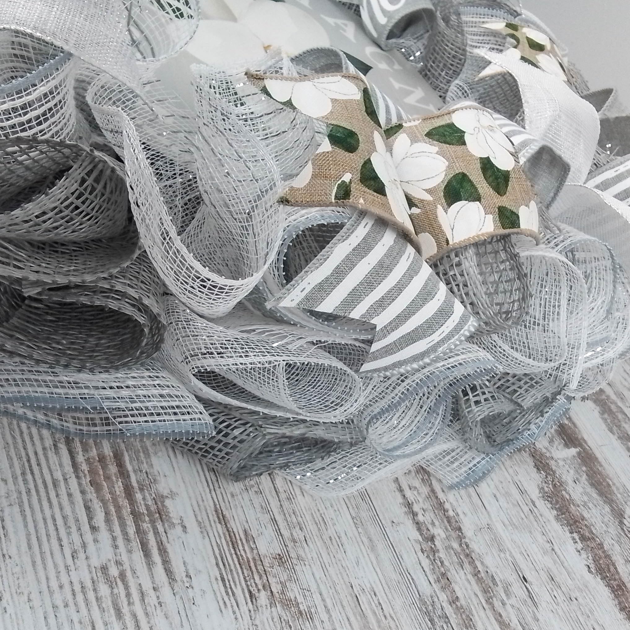 Neutral Magnolia Welcome Wreath - Elegant White and Gray Summer Wreath for Front Door - Spring Home Decor - Wedding Gift Idea - Everyday Door Hanging for Porch, Entryway & Housewarming
