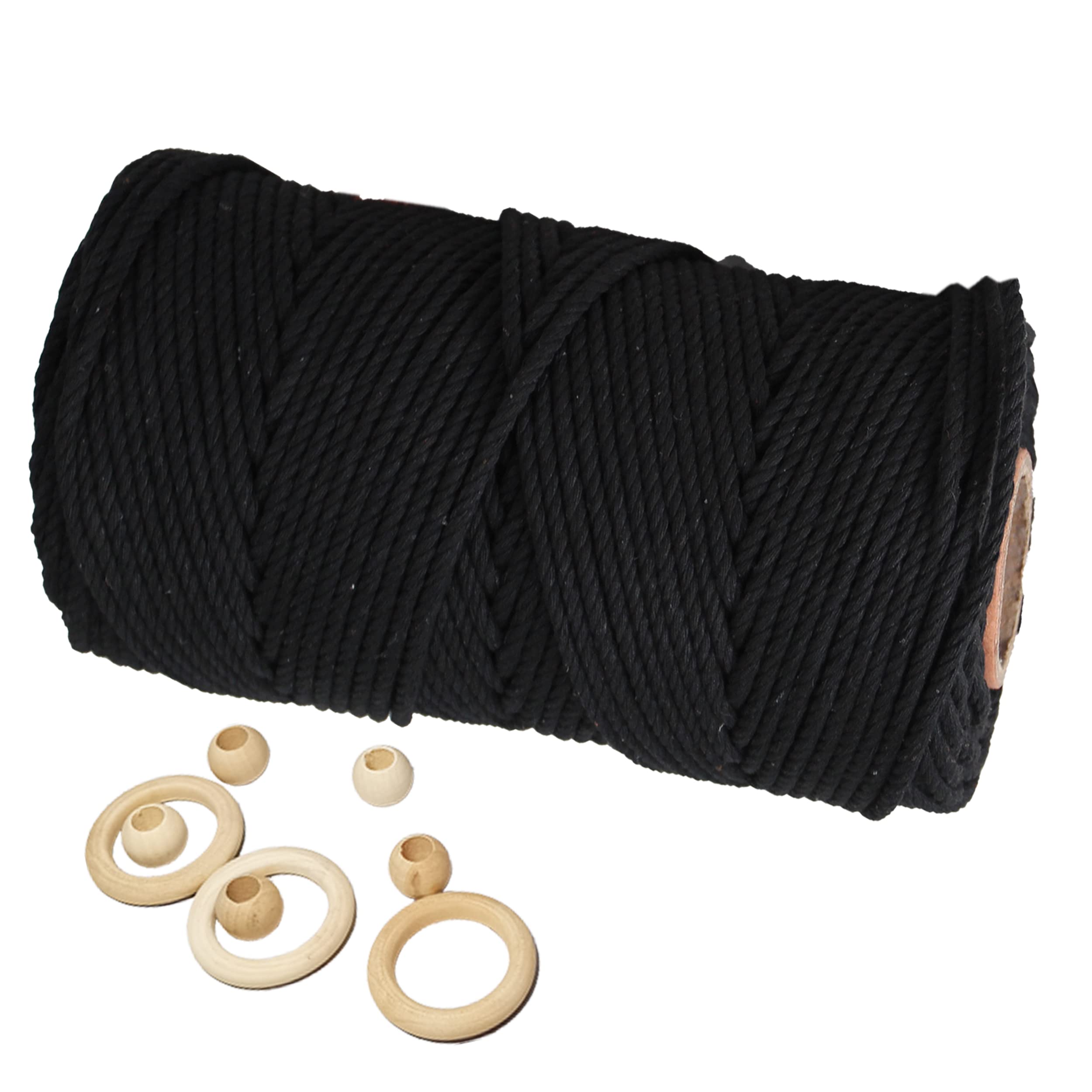 3mm Macrame Cord - 109 Yards Black & Colored Natural Cotton Rope for DIY Crafts, Wall Hangings, Plant Hangers - Perfect for Home Decor, Wedding & Christmas Projects