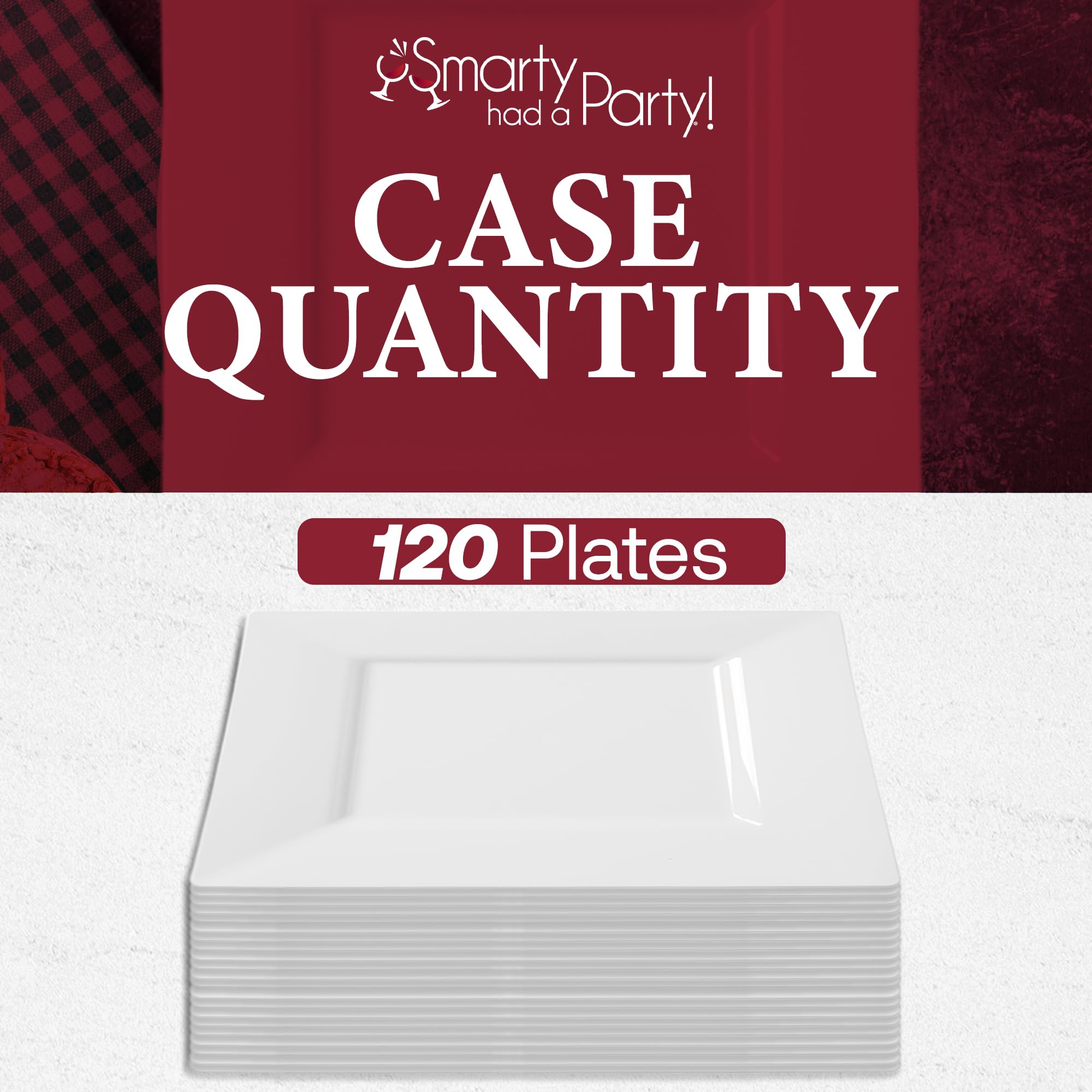 Smarty Had A Party 120-Pack Elegant Disposable Plastic Dinnerware Set - 10.25 Inch Heavy Duty White Square Plates for Weddings, Birthdays & Special Events - Durable Party Supplies for Catering, Picnics & Holiday Gatherings