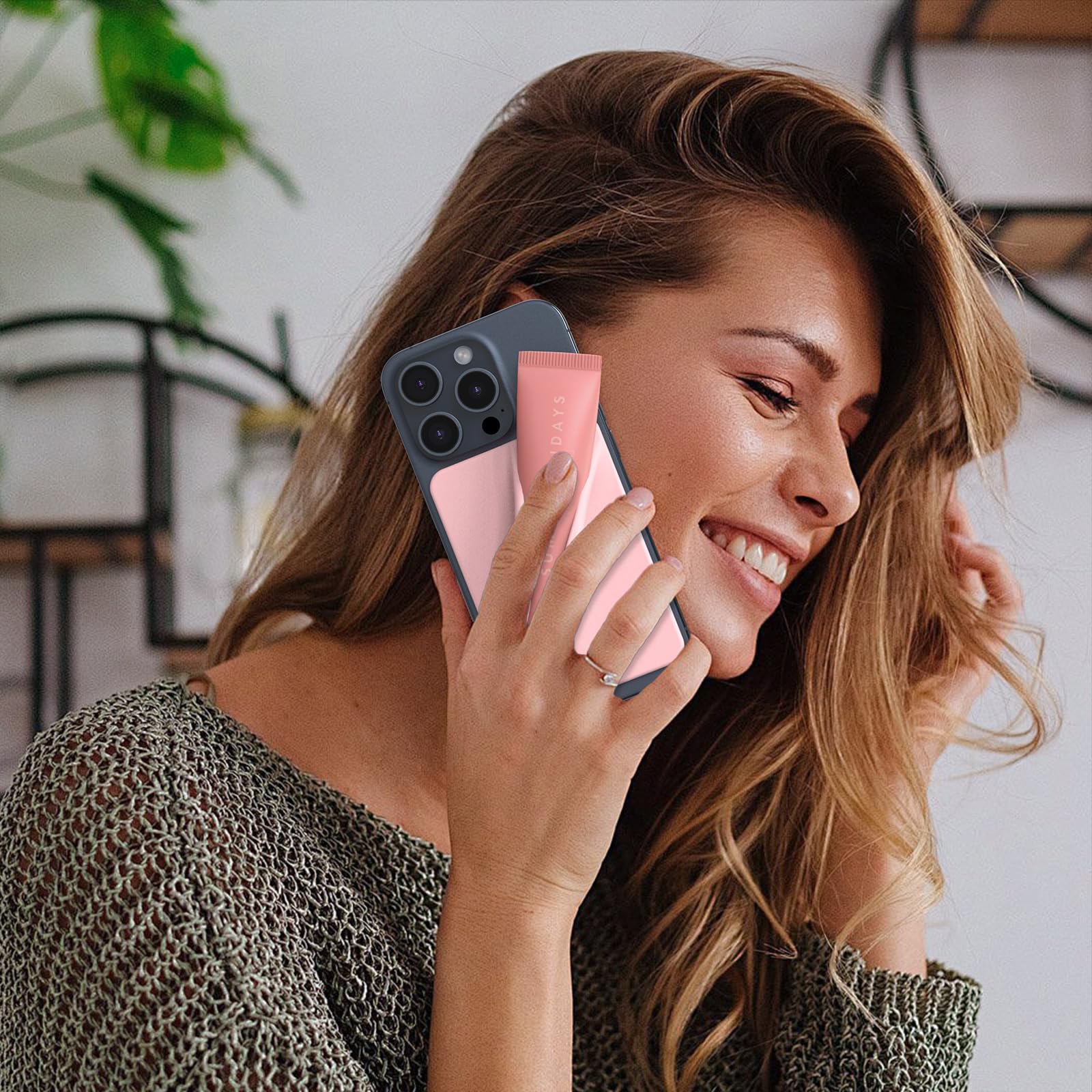 DOB SECHS Silicone Lipstick Holder for iPhone & Android - Stick On Phone Case Accessory, Pink - Perfect for Makeup Touch Ups & Hands-Free Phone Use While Driving or Working