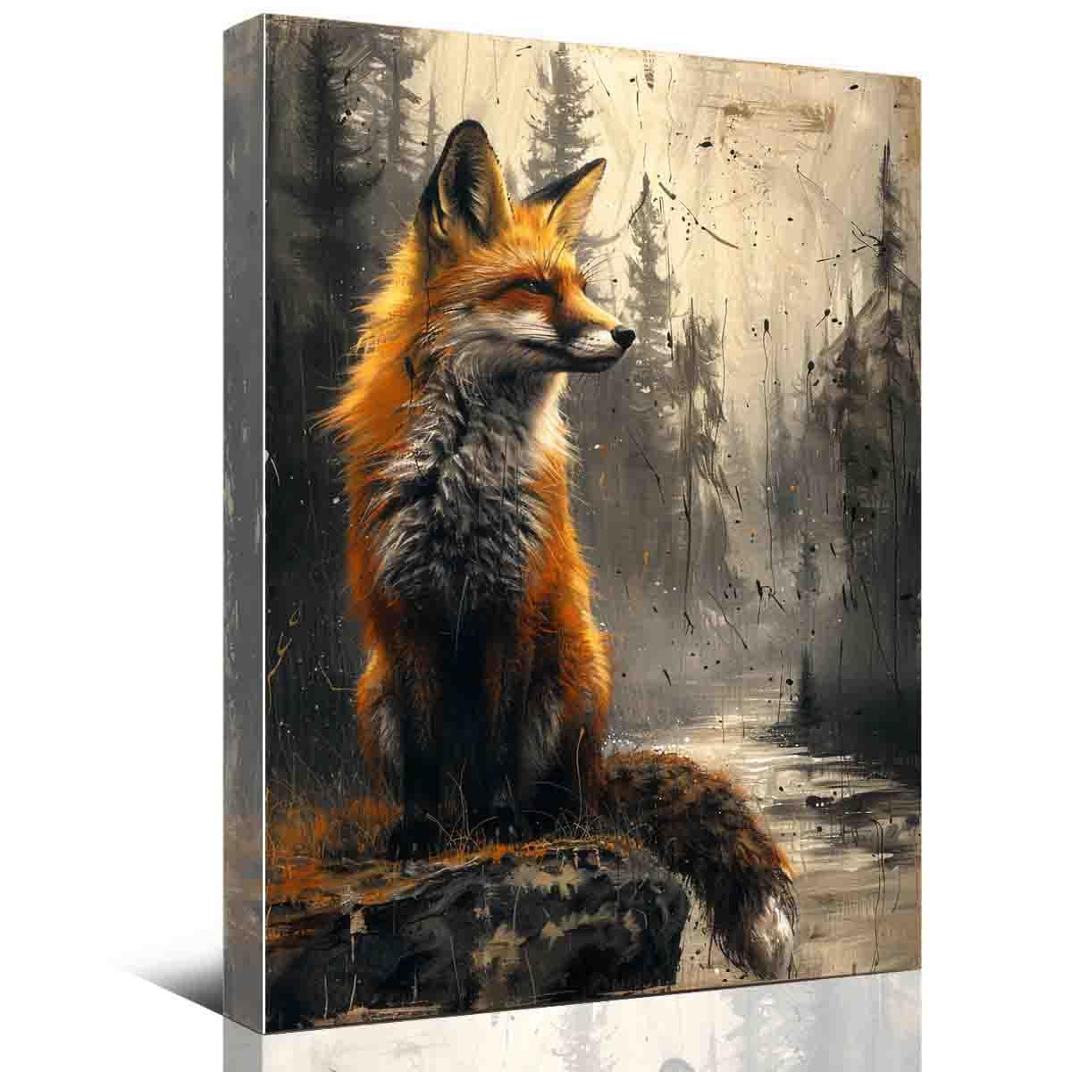 QULEPU Little Fox in Forest Wall Art Print - Woodland Fox Canvas Poster 16x20 Inches - Animal Decor for Home, Kids Room, Game Room & Reading Room - Perfect for Nursery, Bedroom & Living Room Wall Decor