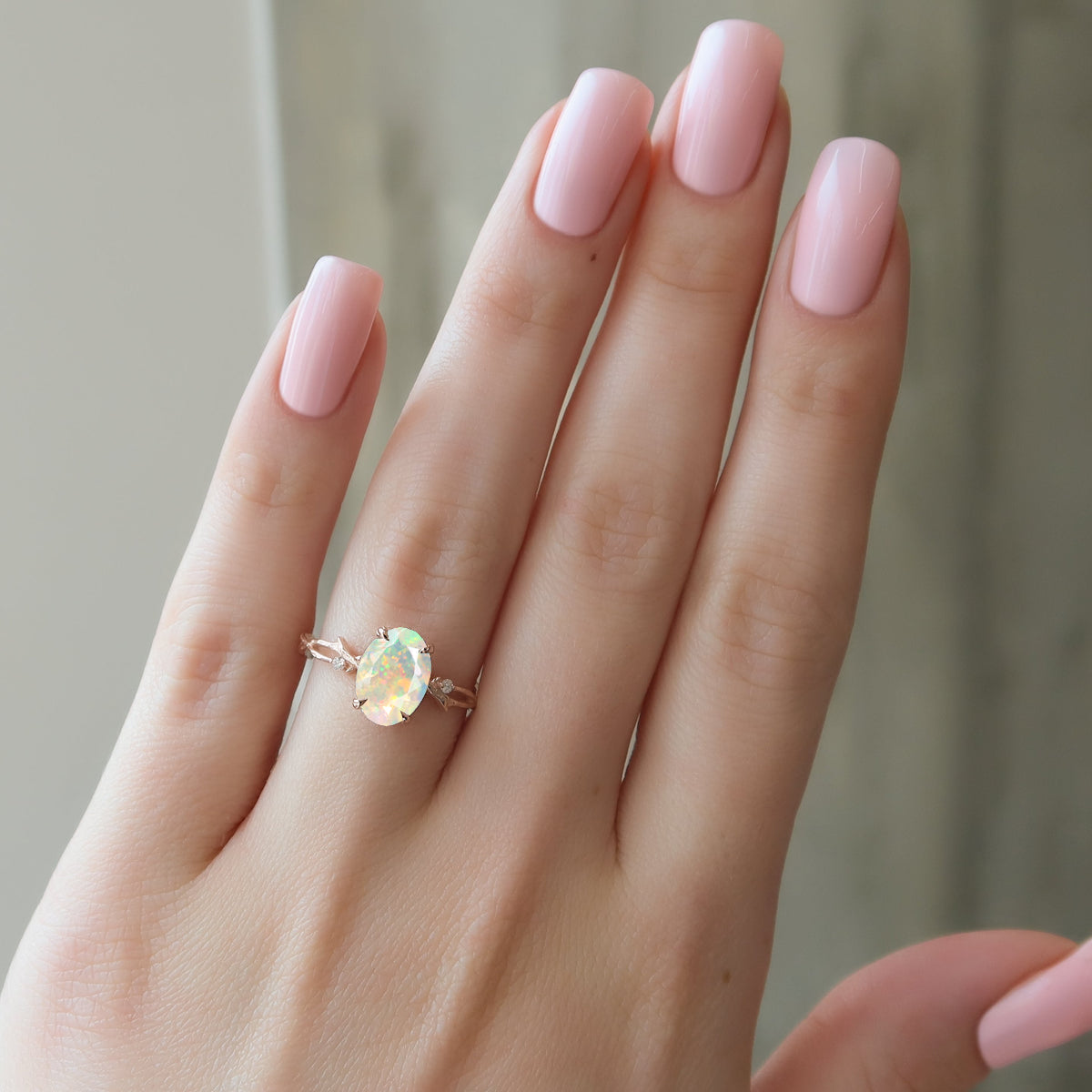 Natural White Opal Crossover Solitaire Ring with Side Stones - Elegant Wedding, Engagement & Anniversary Jewelry Gift for Women