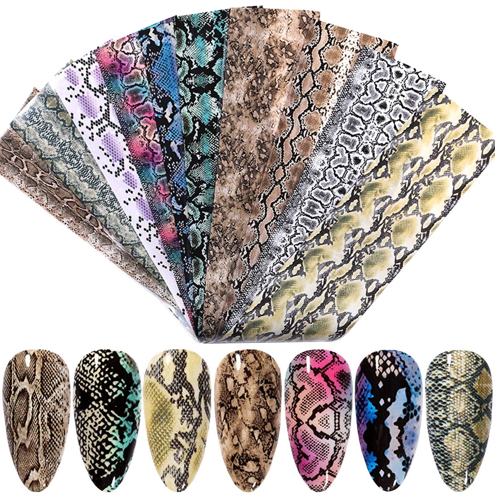 Holographic Snake Nail Foil Transfer Stickers - 10 Sheets Laser Nail Art Decals for Acrylic & Gel Manicures - Metallic Snake Print Nail Foils Design for Women & Girls - Perfect for Salon, Party, and Special Occasion Nail Decor
