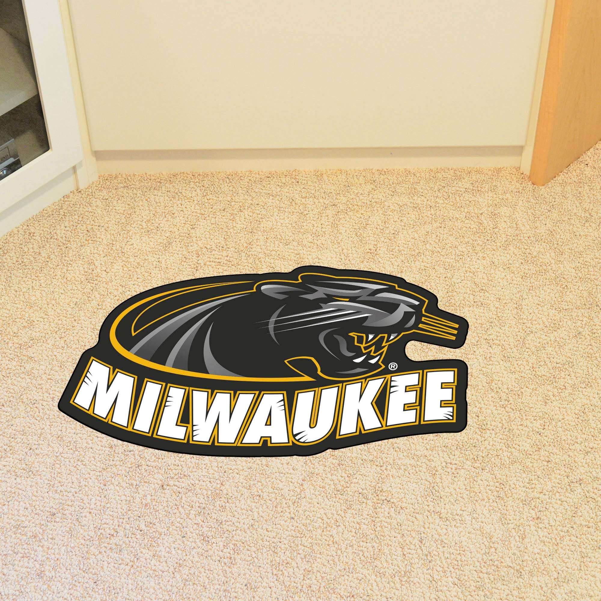 Official FANMATS University of Wisconsin-Milwaukee Panthers Mascot Rug - Non-Slip College Team Logo Carpet for Dorm Room, Game Day Decor & Fan Cave