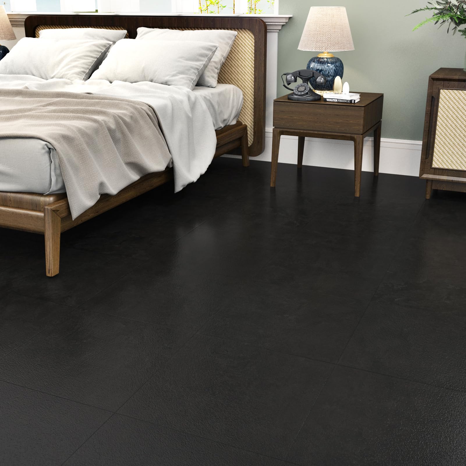 WESTICK Grey Black Marble Peel and Stick Floor Tiles - 12