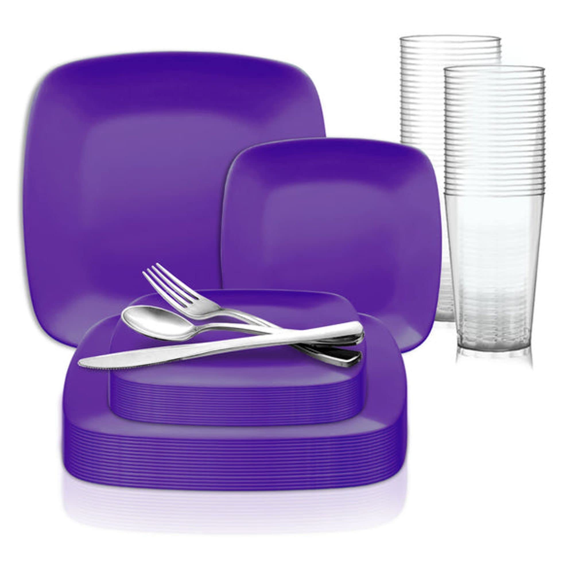 Elegant Disposable Plastic Party Dinnerware Set - 120-Piece Purple Wedding & Event Tableware Kit with Plates, Cutlery & Cups for Weddings, Parties & Special Occasions | Perfect for Catering, Banquets & Large Gatherings