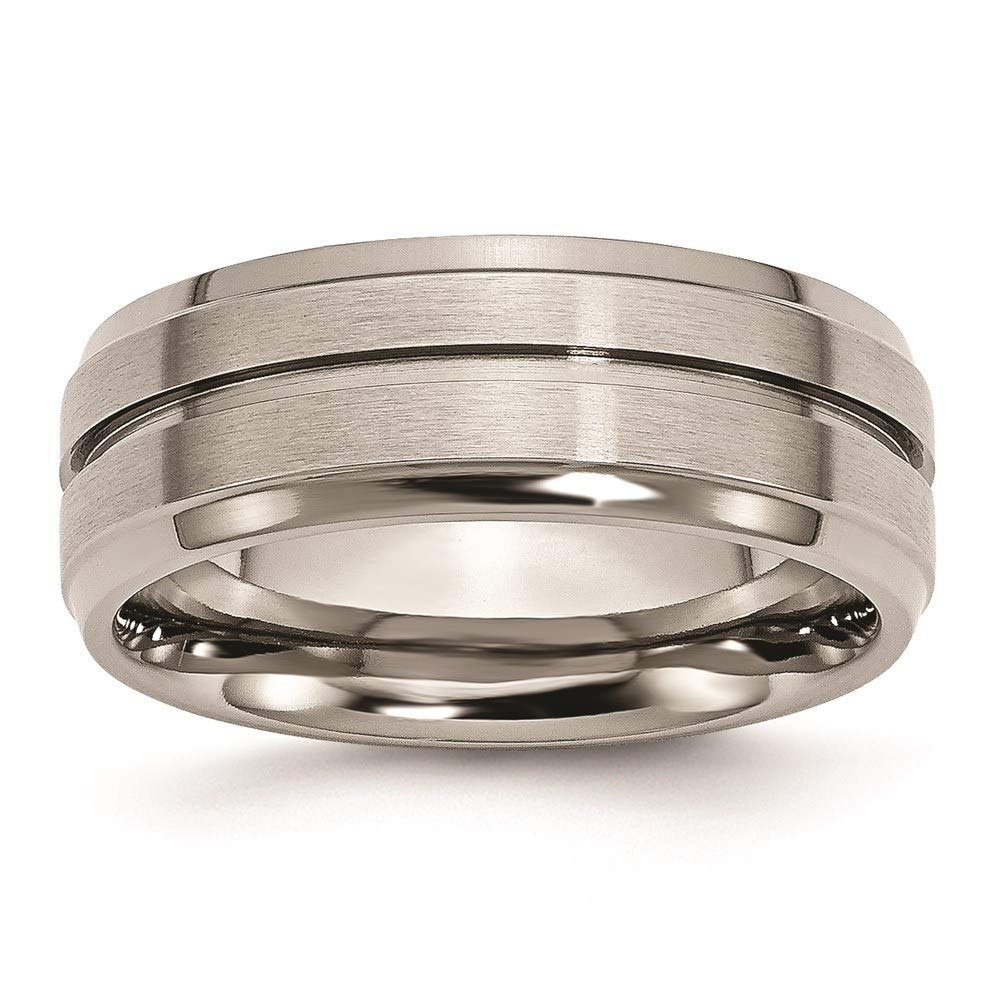 8mm Titanium Brushed & Polished Wedding Band Ring for Women - Elegant Bridal Engagement Ring with Grooved Ridged Edge - Perfect Anniversary Gift for Her (Ideal for Proposals, Weddings & Special Occasions)