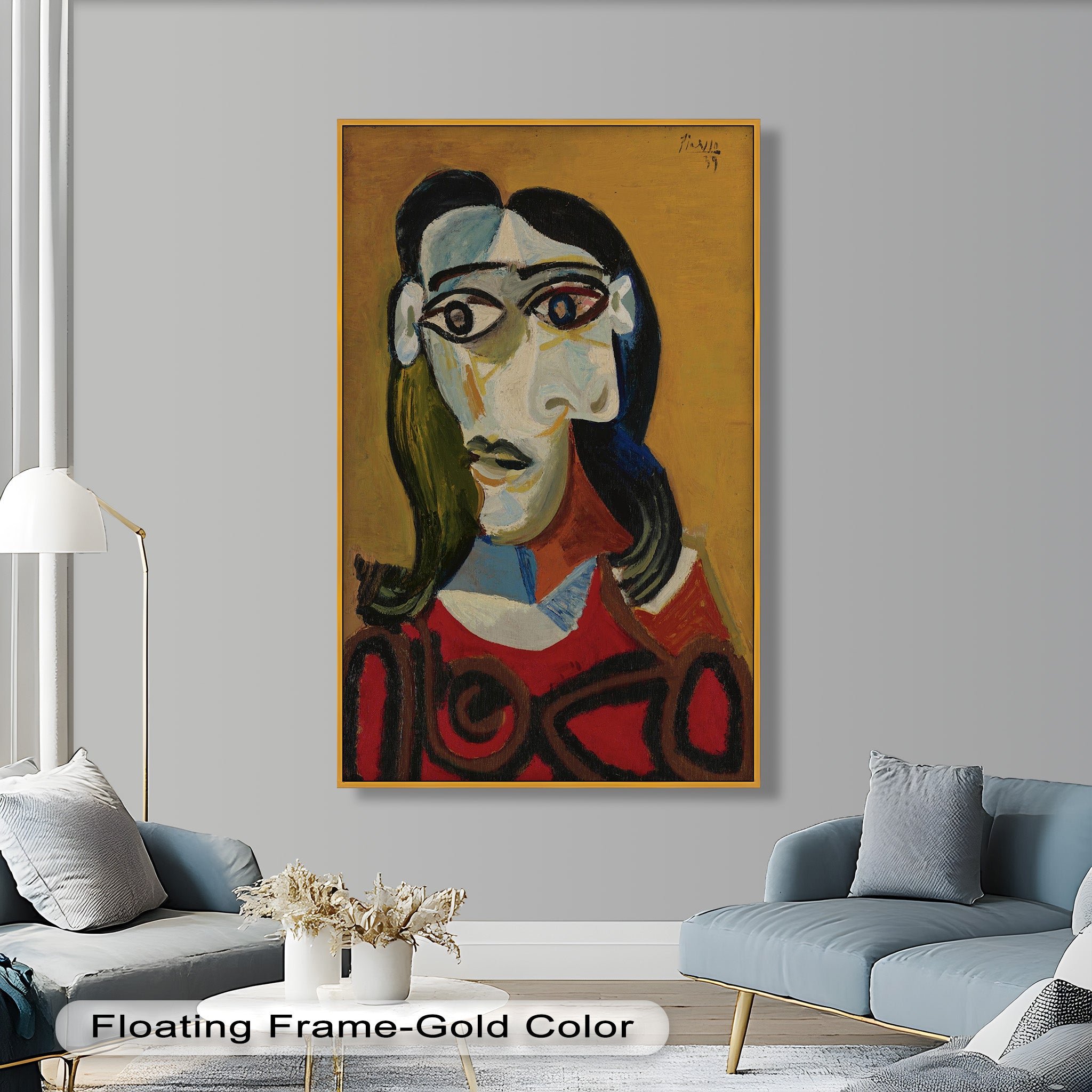 Abstract Portrait with Red Garment - Picasso Style Oil Painting Reproduction - Wall Art for Living Room, Bedroom & Office Decor