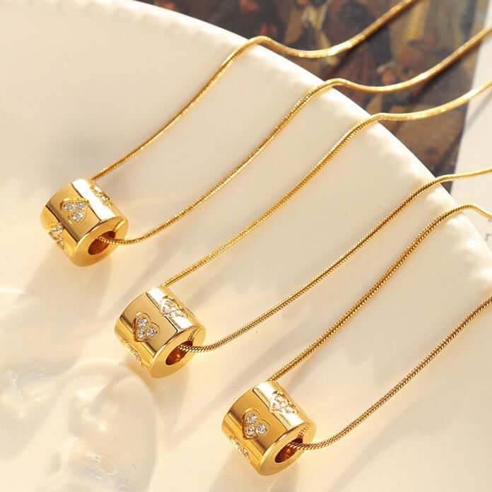 18K Gold Heart Barrel Charm Pendant Necklace for Women - Elegant Layering Jewelry Gift for Valentine's Day, Anniversary & Special Occasions | P282