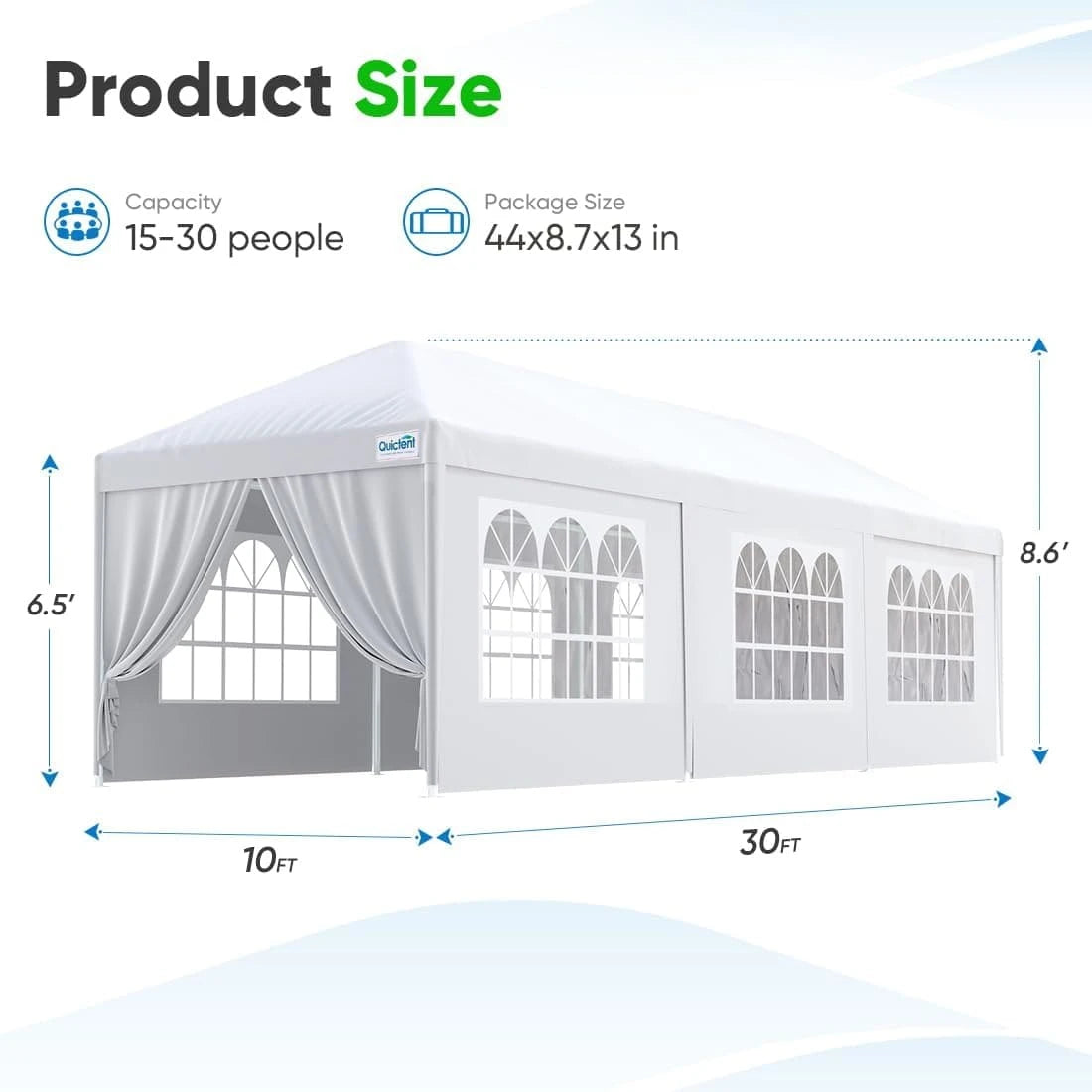 Quictent 10x20 10x30 White Party Tent - Heavy Duty Canopy for Outdoor Events, Weddings, Picnics & Backyard Gatherings