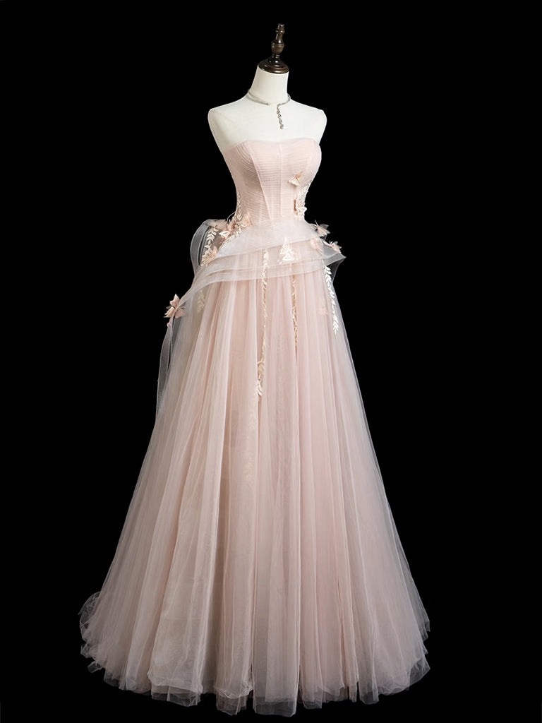 Elegant A-Line Tulle Lace Pink Long Prom Dress - Formal Evening Gown for Homecoming, Quinceañera & Special Occasions