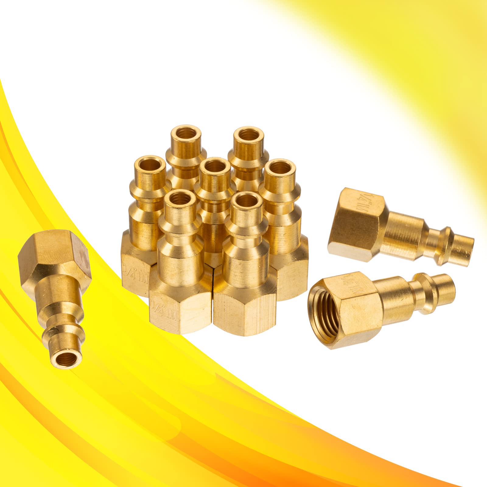 1/4-Inch NPT Female Brass Industrial Air Plug - 10-Pack | Durable Air Hose Fittings & Air Compressor Attachments for Inflatables, Tires, and Pneumatic Tools | High-Quality Brass Connectors for Home Garage and Workshop Use