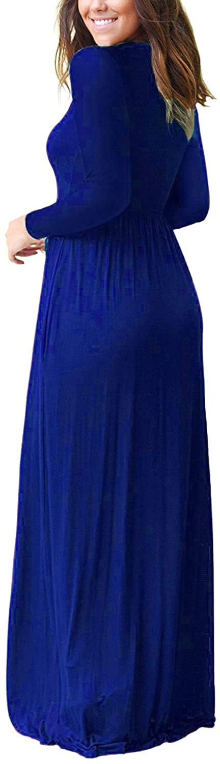 AUSELILY Women's Long Sleeve Casual Maxi Dress with Pockets - Loose Plain Flowy Dress for Everyday Wear, Work & Date Night | 2025 New Collection