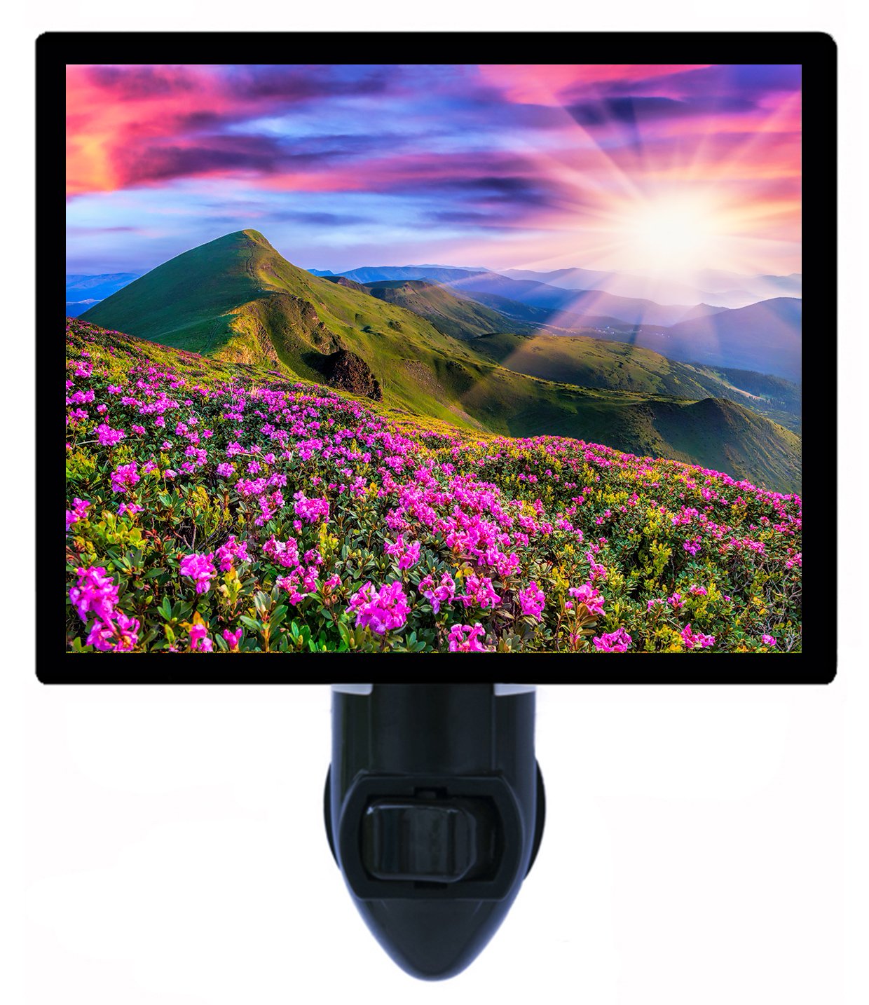 Night Light with Mountain Pink Flowers and Sunset Landscape - Colorful LED Night Light for Bedroom, Nursery, Kids Room, and Home Decor
