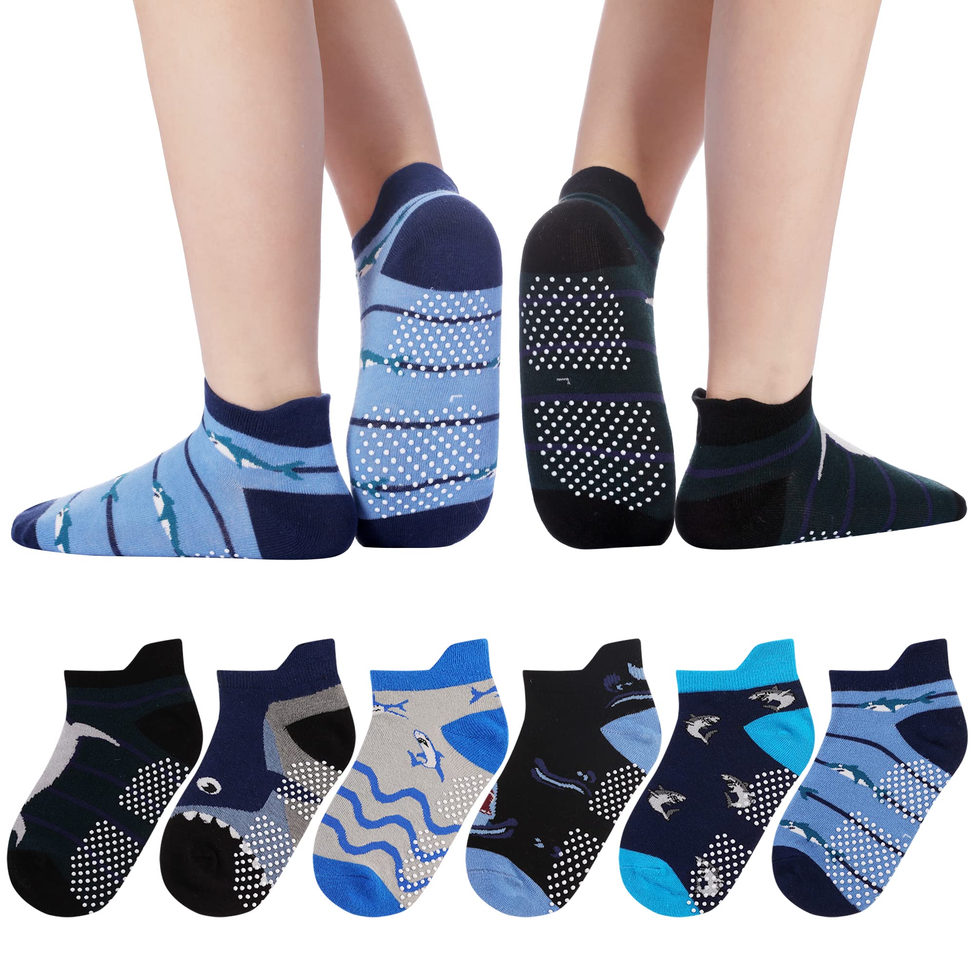 Non-Slip Boys Ankle Socks - 6 Pairs Kids Anti-Skid Cotton Socks with Grips for School, Sports & Play - Breathable & Fun Novelty Socks for Active Children