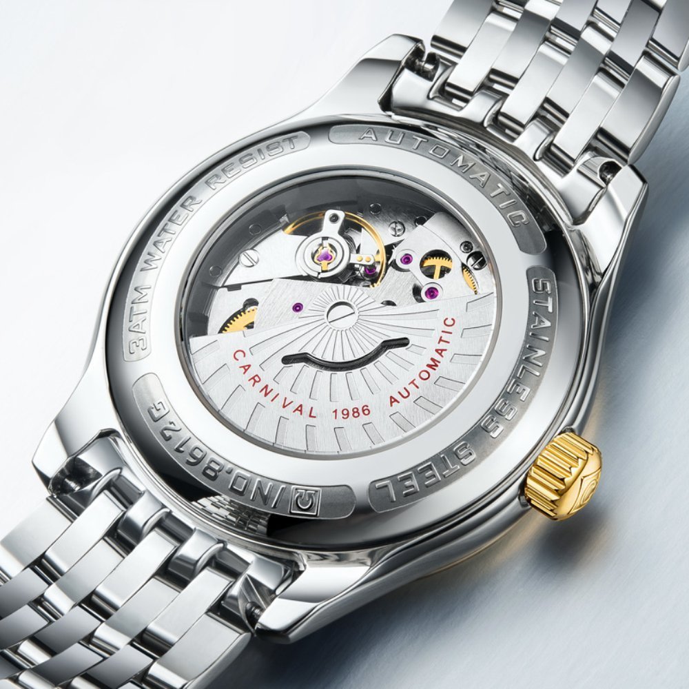 Gosasa Men's Automatic Mechanical Watch - Stainless Steel, Ultra-Thin, Simple Design with Day & Date Display | Perfect for Business, Casual & Formal Occasions