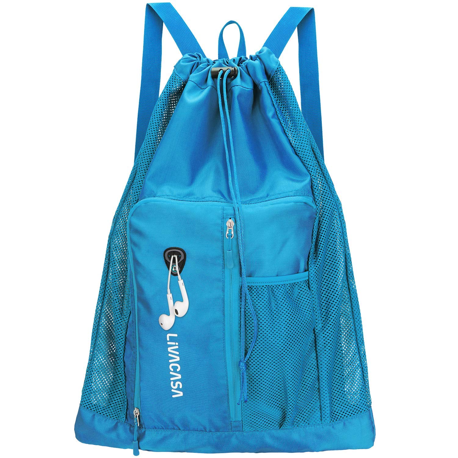 LIVACASA Waterproof Mesh Backpack for Swimming - Quick Dry Drawstring Beach Bag with Mesh Pockets for Swim Gear - Perfect for Pool, Beach, Gym & Travel