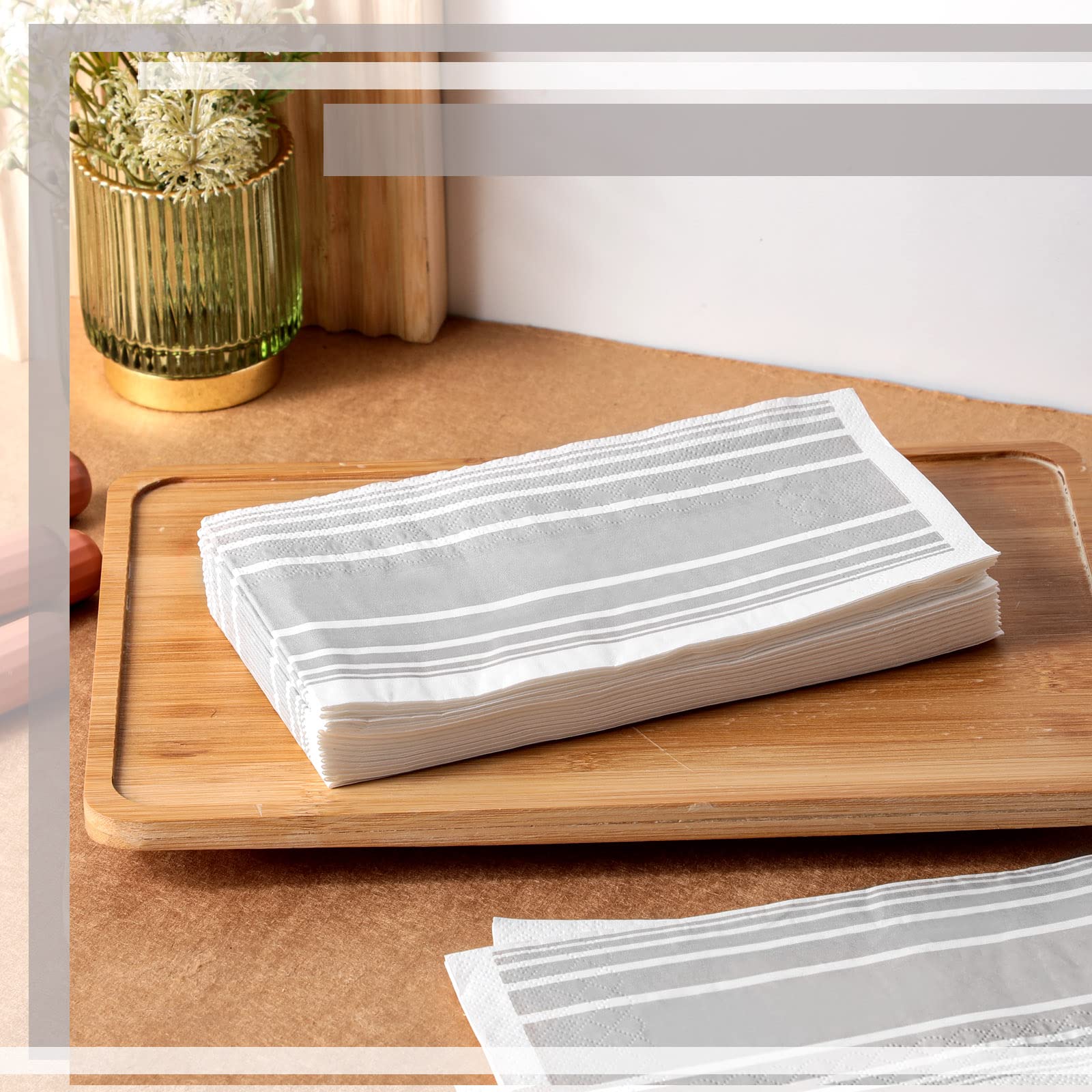 200-Piece Bulk Disposable Paper Guest Towels | 2-Ply Grey Stripe Napkins for Bathroom, Dinner & Holiday Use | Eco-Friendly Hand Towels for Parties, Weddings & Events