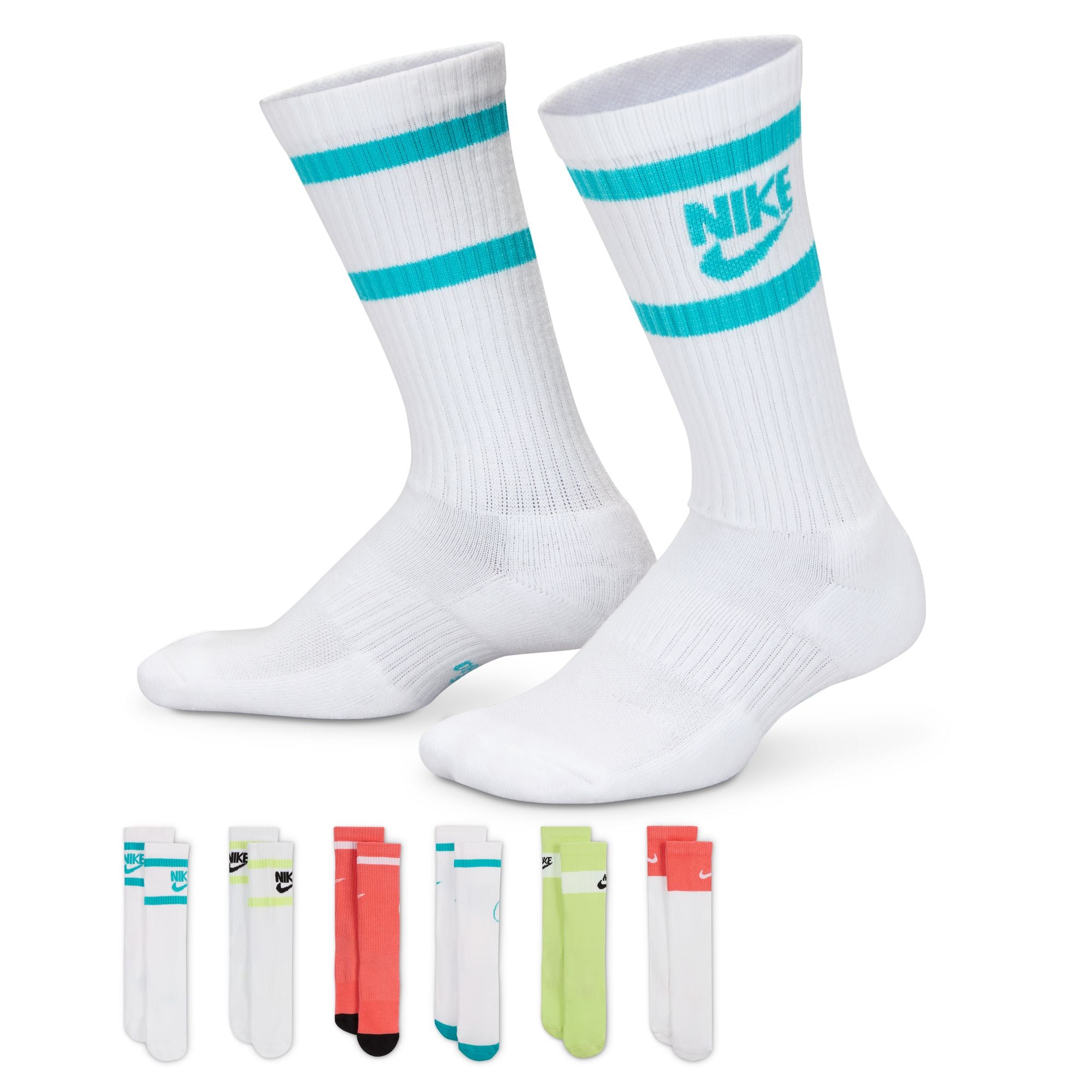 Nike Boys' Youth Everyday Crew Socks 6-Pack - Soft & Comfortable Athletic Socks for School, Sports & Daily Wear