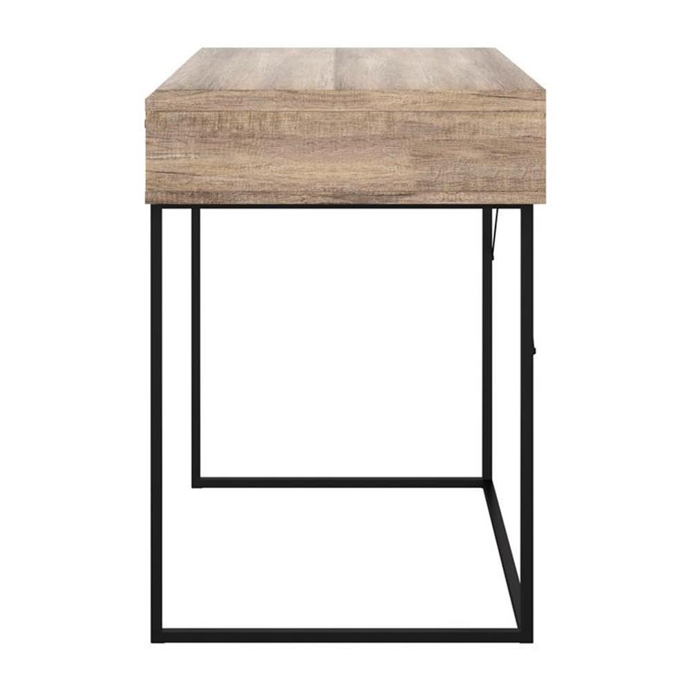 CorLiving Fort Worth Brown Engineered Wood Grain Finish Desk with Drawer & Cubby - Modern Home Office Writing Desk for Small Spaces, Study & Work from Home