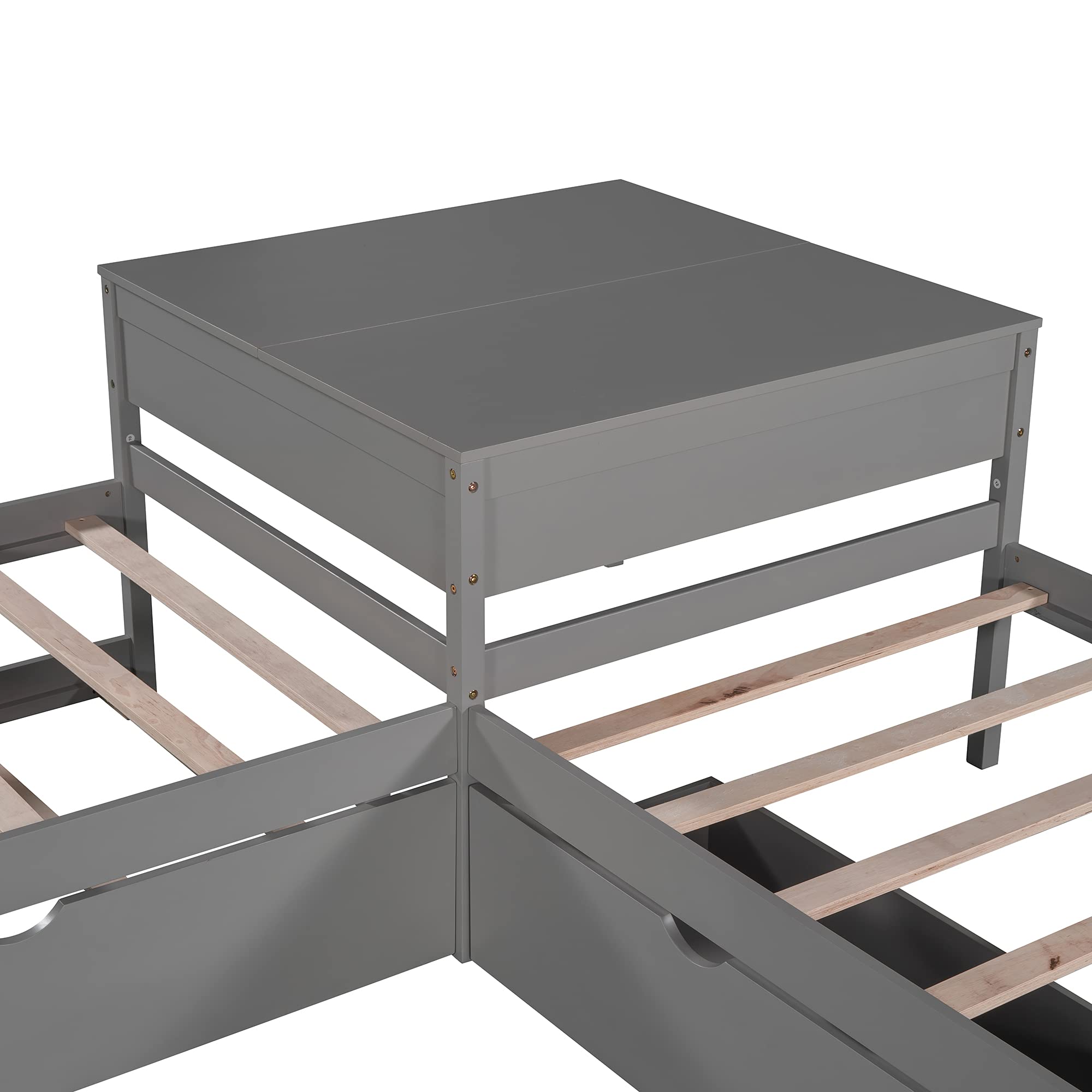 Merax Twin Size L-Shaped Daybed with Trundle - Convertible Storage Platform Bed with 2 Drawers & Built-in Desk - No Box Spring Needed - Perfect for Small Spaces, Dorm Rooms & Guest Bedrooms (Grey)
