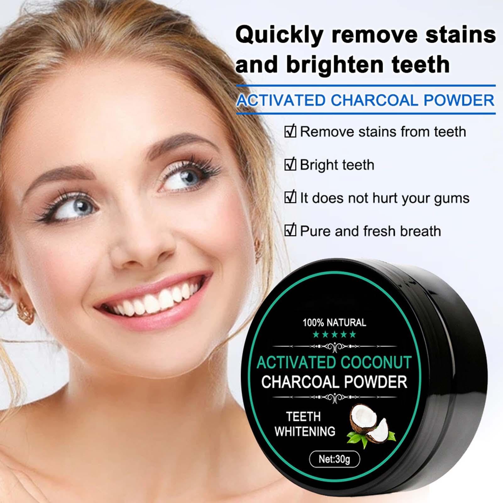 Xujuika 30g Natural Teeth Whitening Powder with Activated Charcoal & Coconut Shell - Organic Dental Care for Brighter Smile - Perfect for Coffee, Tea & Smoking Stain Removal at Home