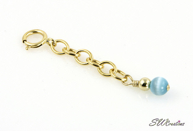 Aqua Cat's Eye Gold Bracelet Extender - Adjustable Jewelry for Women, 14K Gold Plated Chain Extender for Bracelets & Watches | Perfect for Gifts, Layering & Special Occasions