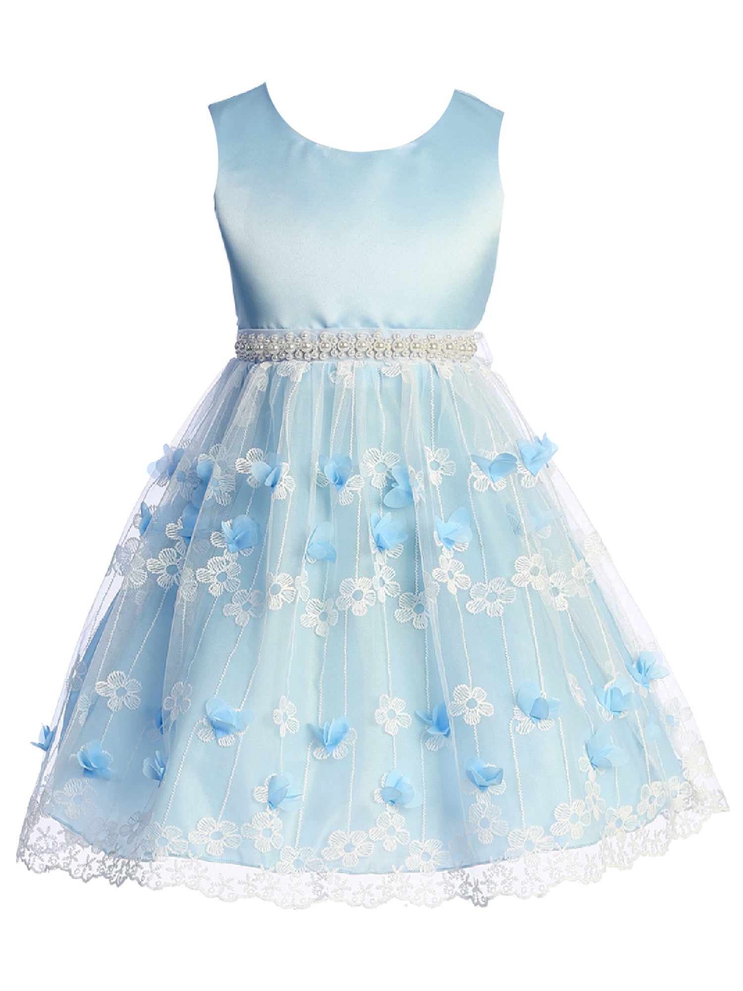Elegant Blue Floral Embroidered Tulle Bridesmaid Dress for Juniors Size 8-14 | Perfect for Weddings, Prom, and Special Occasions