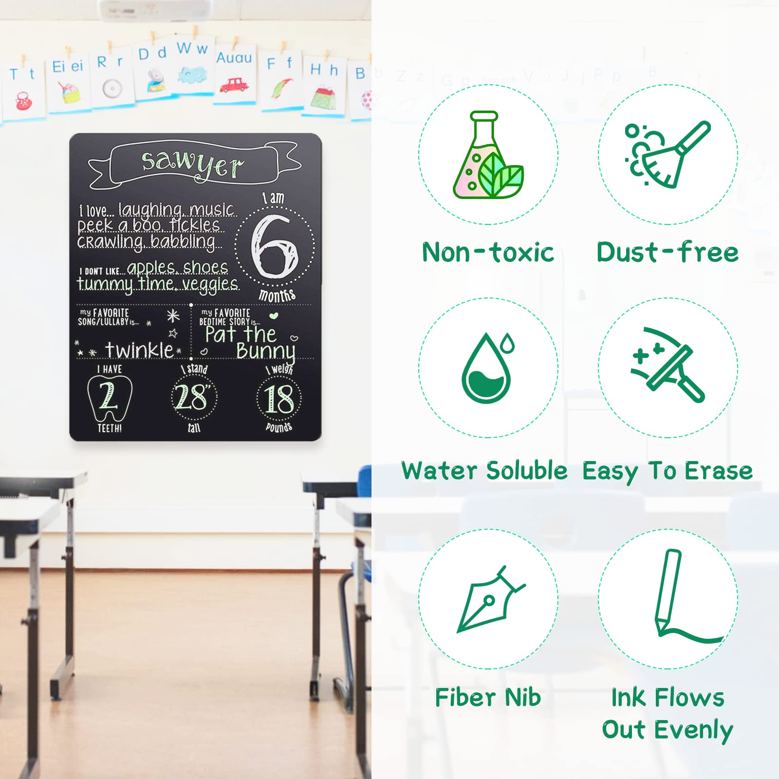 WISYOK 4 Pack Liquid Chalk Markers - Erasable White Chalk Pens for Chalkboards, Windows, Glass & Acrylic - 6mm Reversible Bullet & Chisel Tip - Perfect for Restaurants, Classrooms & DIY Signage
