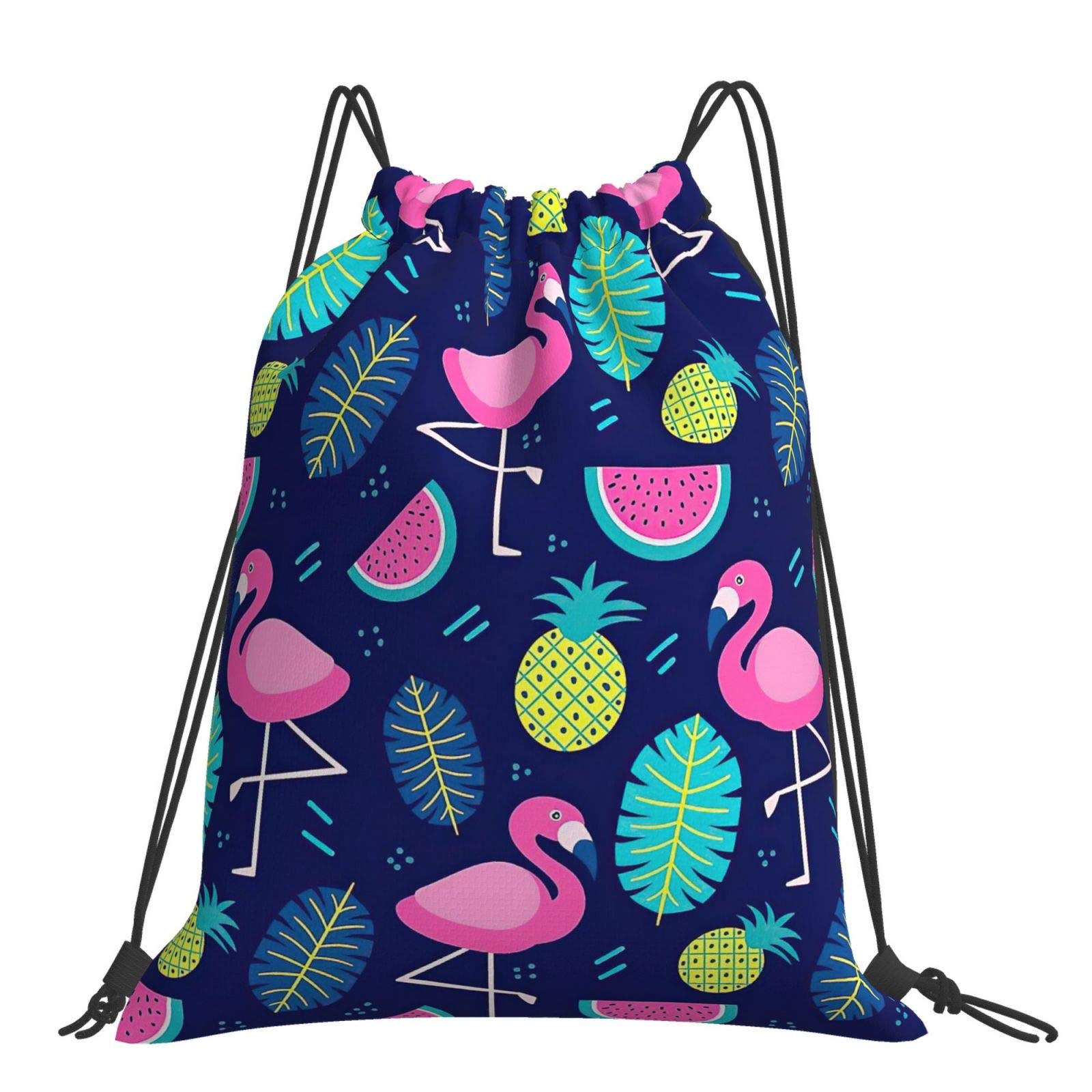Summer Flamingo Print Drawstring Backpack - Waterproof Lightweight Gym Sack for Yoga, Beach & Shopping - Perfect for Women, Men & Kids Outdoor Activities