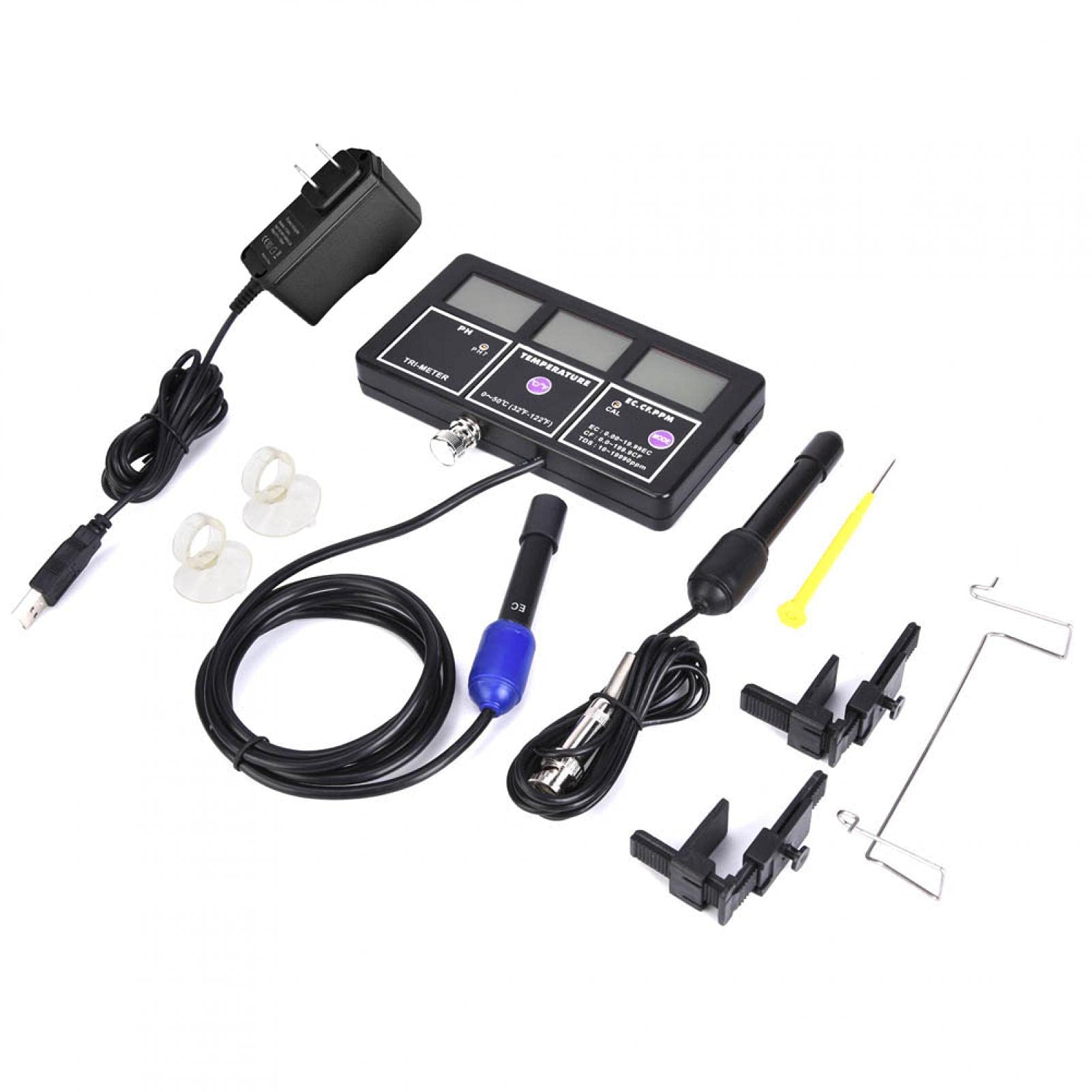 5-in-1 Digital Water Quality Tester - PH/EC/CF/Temperature/TDS Meter for Aquariums, Fish Ponds, Hydroponics & Food Processing | Accurate Water Monitoring Tool for Home, Lab & Industrial Use (US Plug)