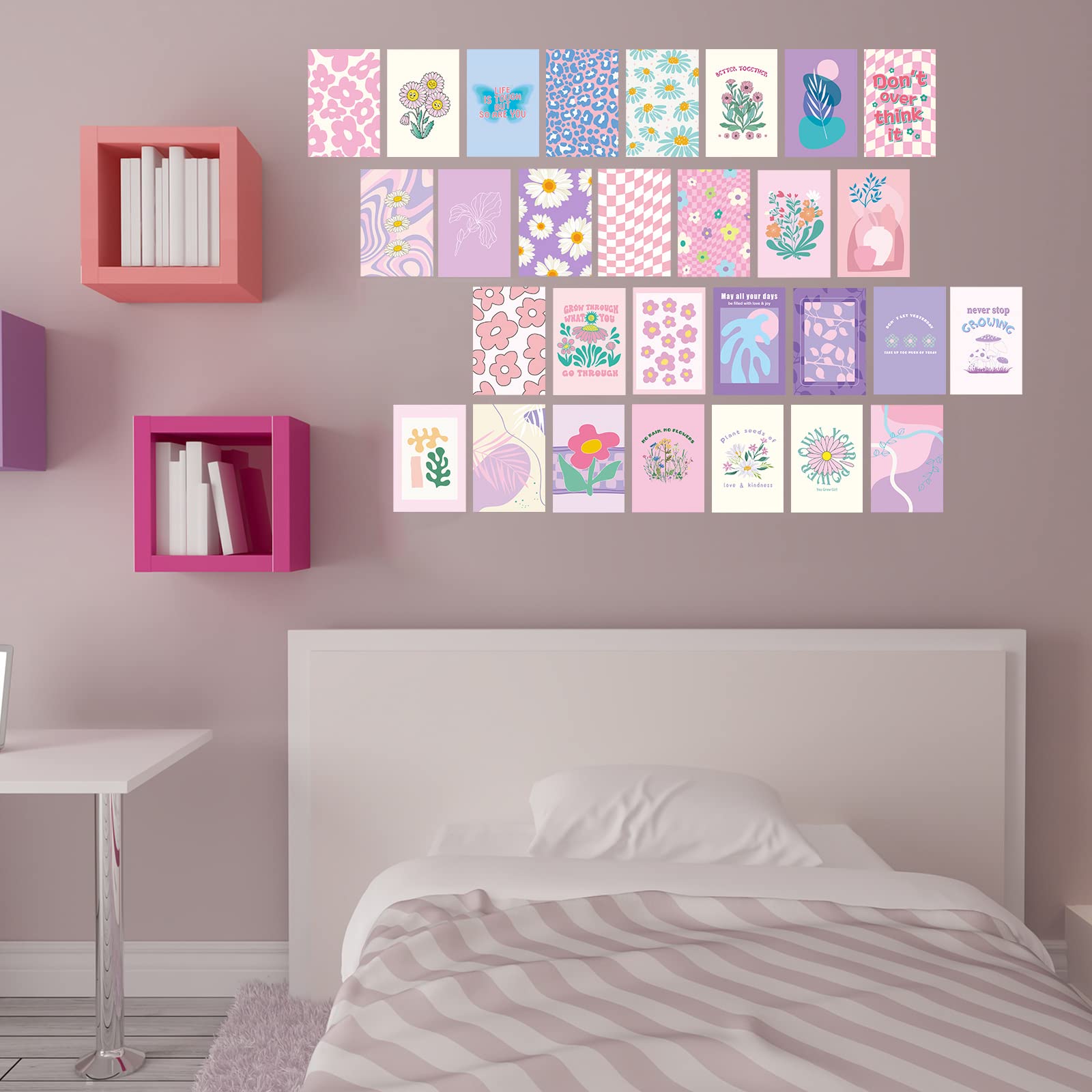 60 Pcs Aesthetic Wall Collage Kit - Pastel Pink Danish Posters, 4x6 Inch Preppy Room Decor for Women & Teens - Perfect for Bedroom, Dorm, Office & Gift Ideas