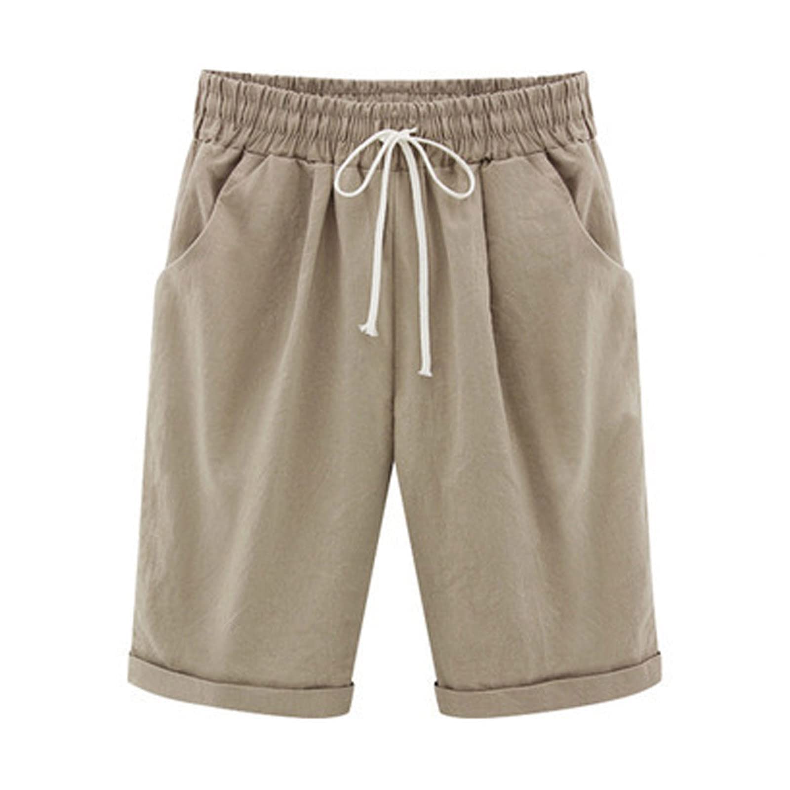 Stretchy Women's White Bermuda Shorts with Pockets - Plus Size Casual & Work Wear