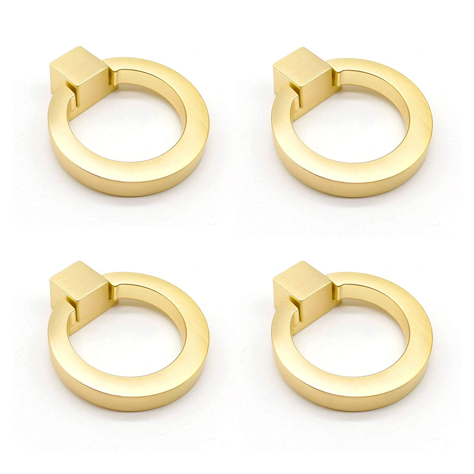 6 Pack Brushed Gold Cabinet Ring Pulls - Solid Brass Drawer Handles for Kitchen Cabinets, Dressers & Furniture Hardware - Elegant & Durable Home Upgrade (6.3