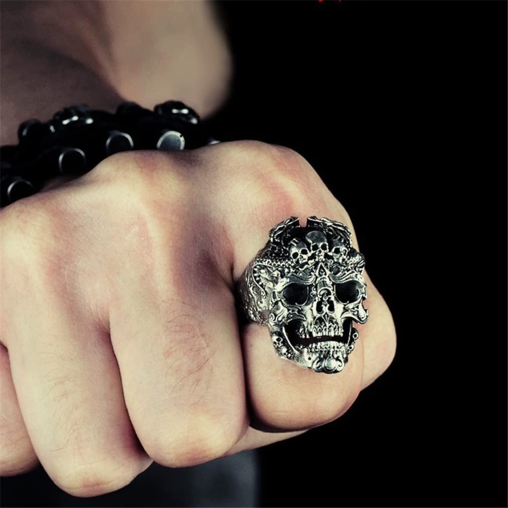 Men's Viking Skull Ring - Norse Dragon Head Gothic Punk Jewelry, Biker Gothic Demon Skull Ring for Hip Hop & Halloween - Perfect Gift for Men | Great for Costume Parties, Music Festivals & Everyday Wear