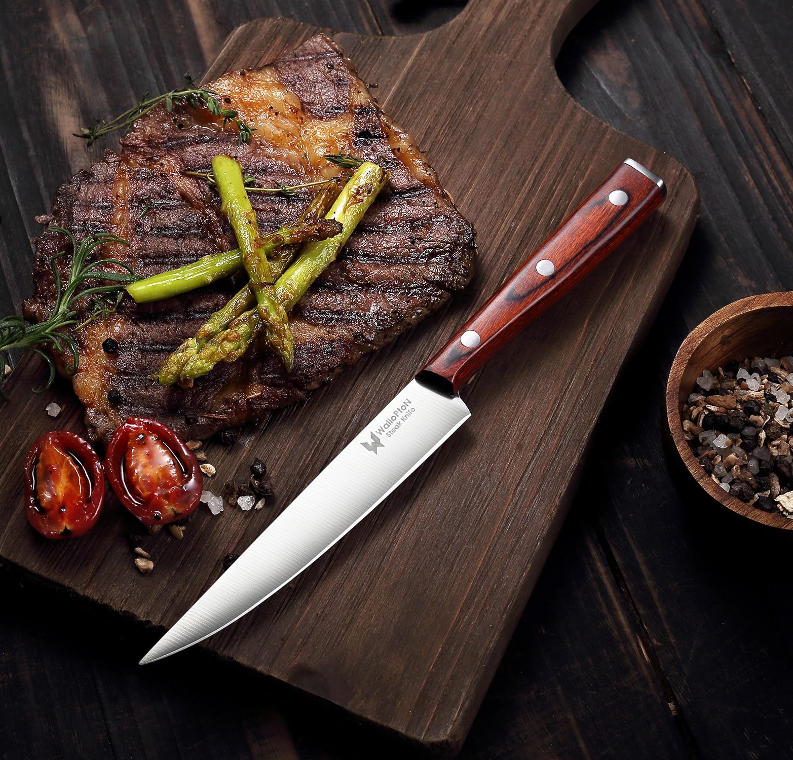 Premium 6-Piece Steak Knife Set - Ultra Sharp High Carbon Stainless Steel Blades with Full Tang Wood Handles - 5