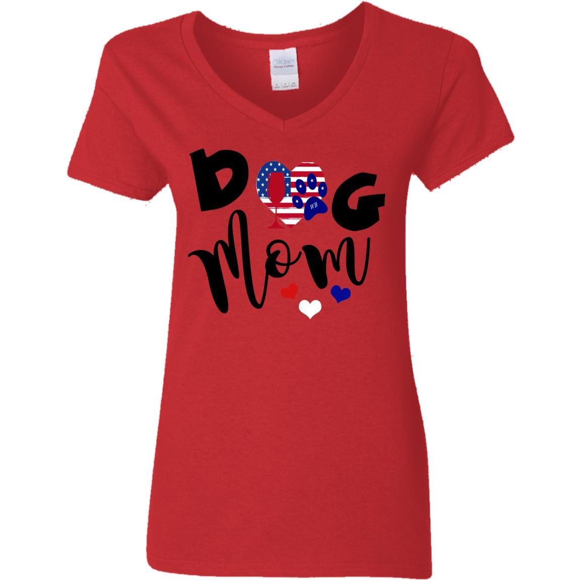 American Dog Mom Ladies' 5.3 oz V-Neck T-Shirt - Comfortable Cotton Tee for Pet Lovers | Perfect for Casual Wear, Dog Park Outings & Matching with Your Pup