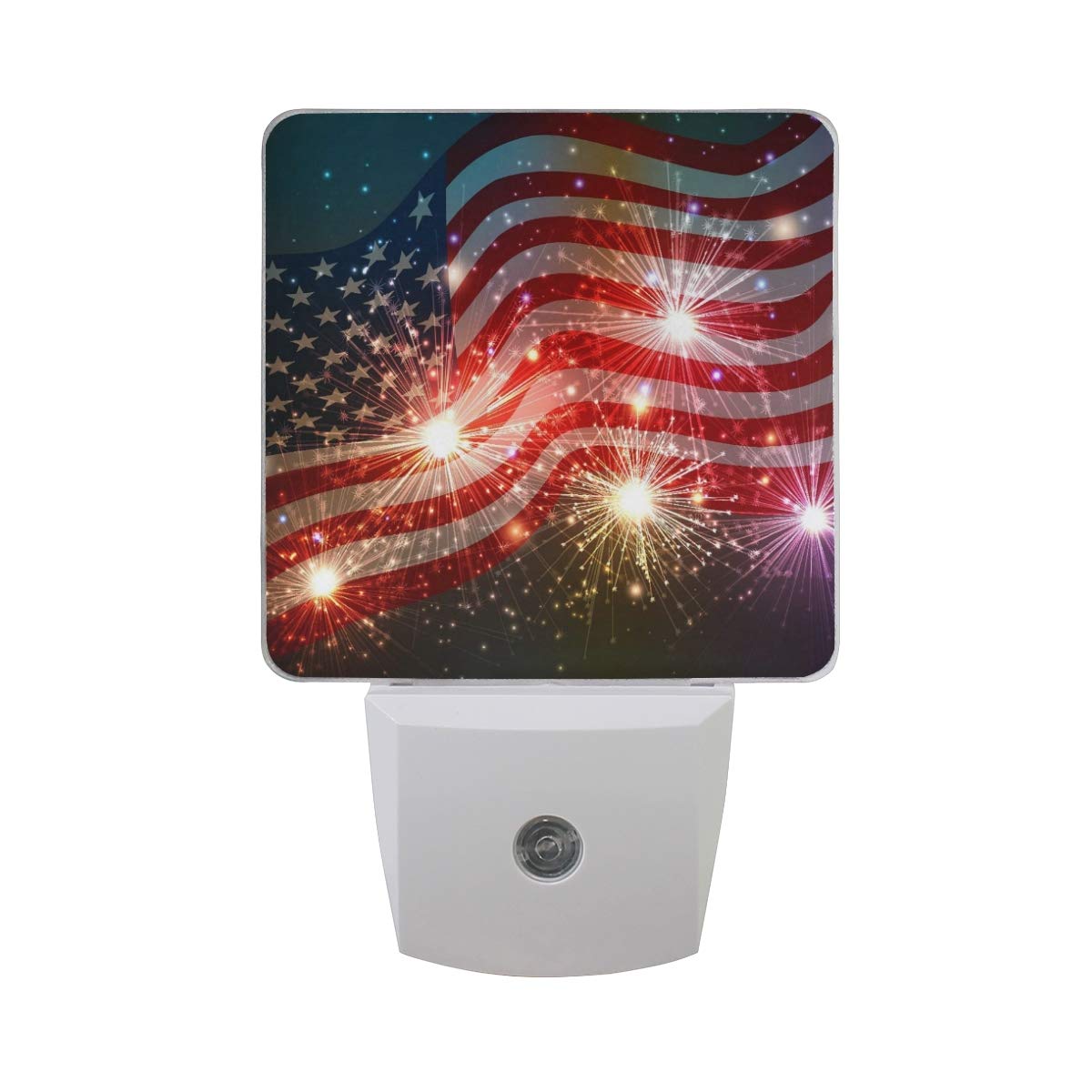 ALAZA 2 Pack Patriotic LED Night Light with Dusk to Dawn Sensor - American Flag Firework Design Plug-in Lamp for Home, Bedroom, Desk Decor - Perfect for Holidays, Parties & Nighttime Safety