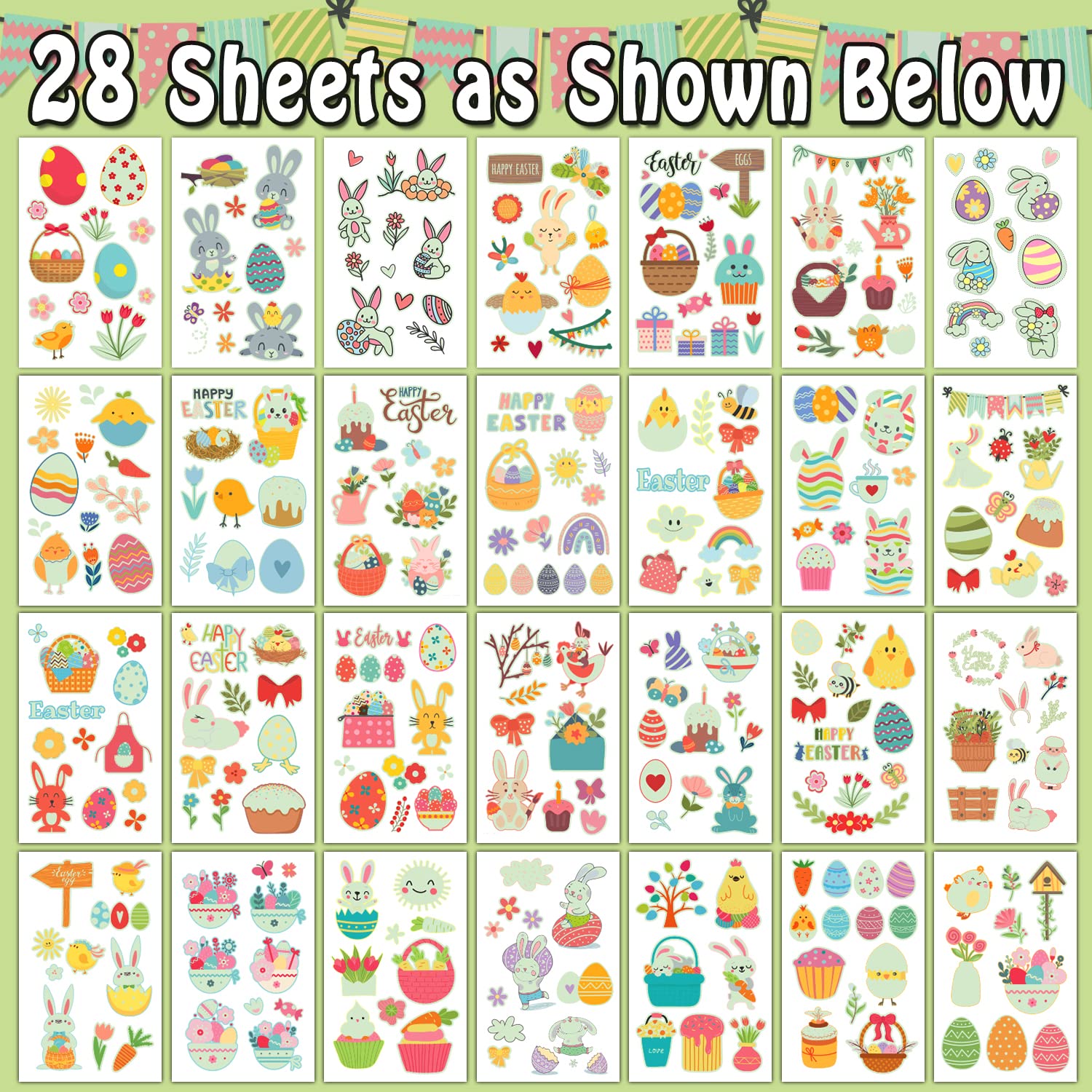 28 Sheets (260 Styles) Glow in the Dark Easter Tattoos for Kids - Fun Easter Party Favors & Basket Stuffers for Boys and Girls - Perfect for Easter Egg Hunts, Birthday Parties & Holiday Celebrations
