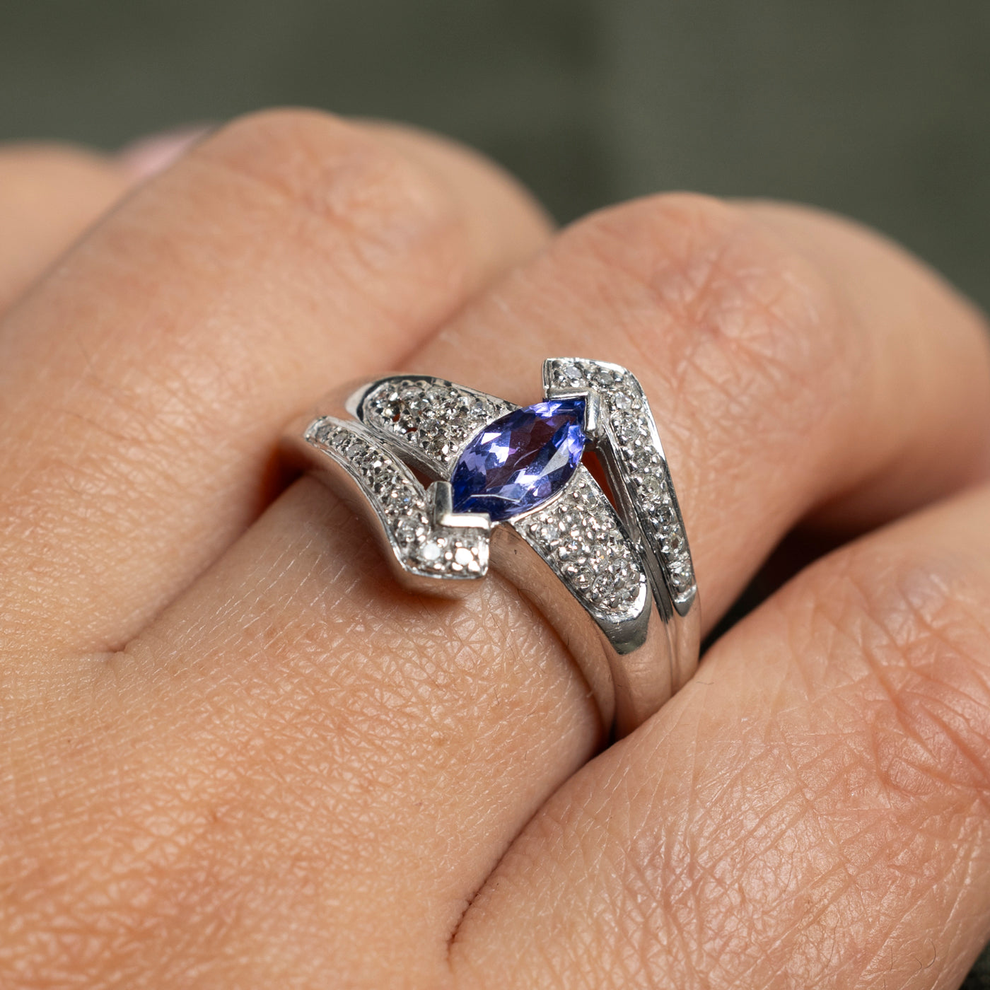 Exquisite 0.64ct Tanzanite & 0.29ct Diamond Bypass Ring - Size 9.25 | Elegant Blue Purple Gemstone Jewelry for Women | Perfect for Engagement, Anniversary & Special Occasions
