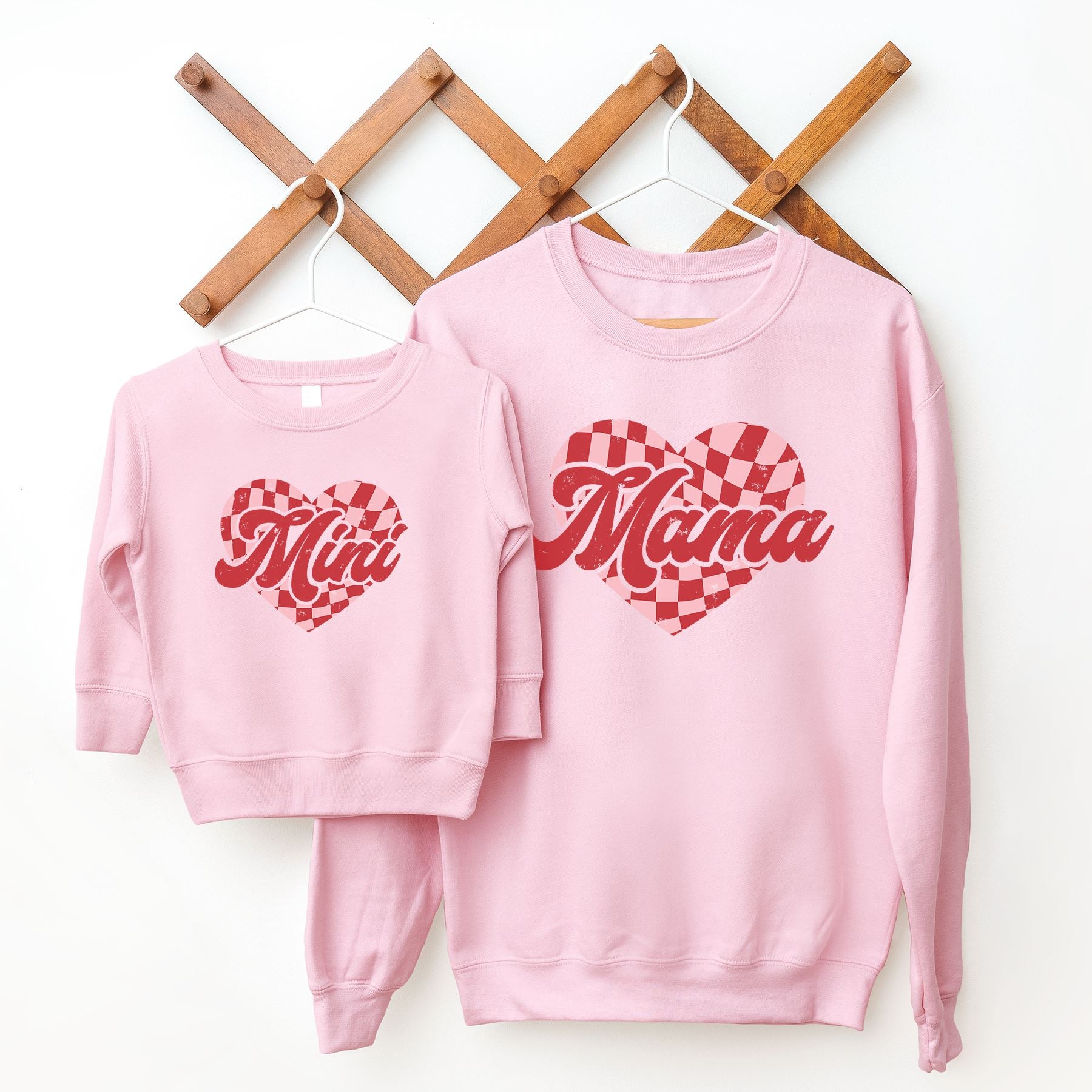 CLR Mama & Mini Checkered Heart Matching Sweatshirts - Mother Daughter Matching Outfits, Cute Family Valentine's Day Outfits for Photos & Special Occasions