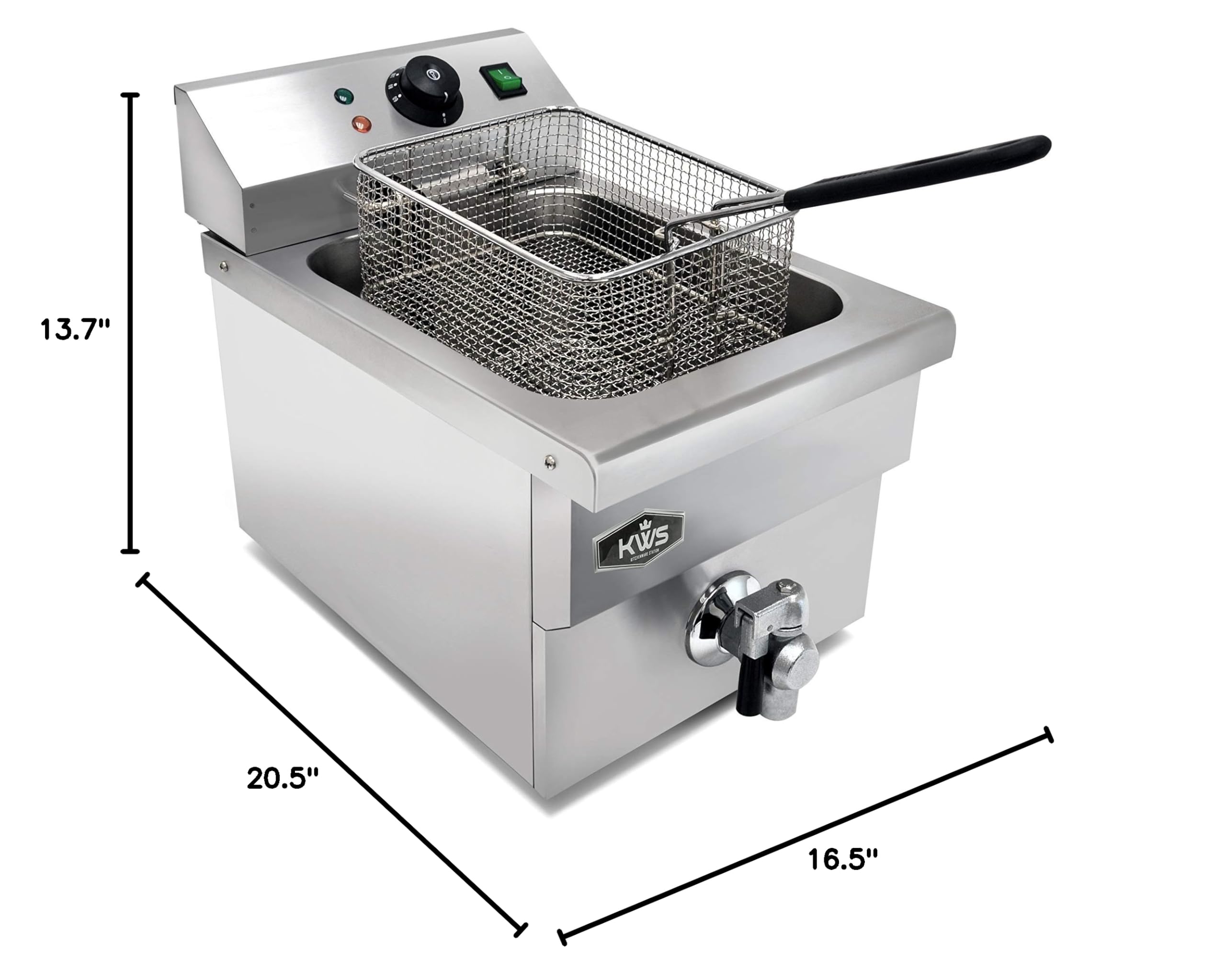 KWS DY-11 Commercial Electric Deep Fryer 1750W 11.4L Stainless Steel with Faucet Drain Valve System - Perfect for Restaurants, Food Trucks & Home Kitchens (DY-11 | 11.4L | 1750W)