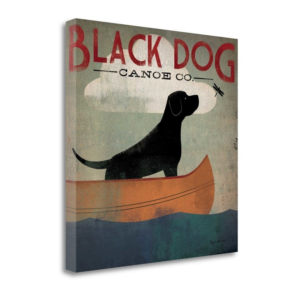 Black Dog Canoe Fine Art Print by Ryan Fowler - Premium Giclee on Gallery Wrapped Canvas - Ready to Hang Wall Decor for Living Room, Office & Cabin